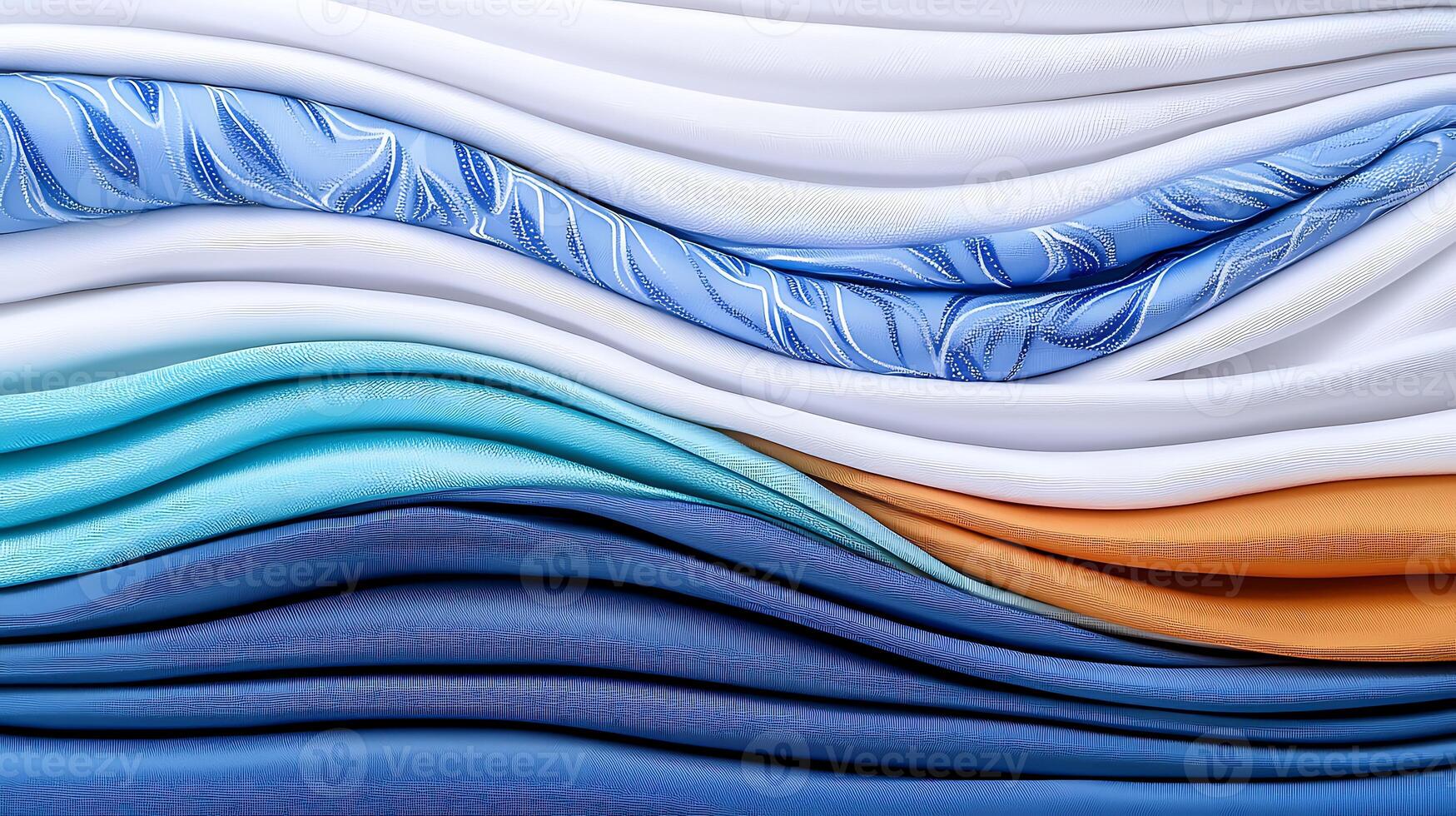 Colorful Waves of Textiles Displaying Various Patterns and Textures in a Soft Arrangement photo