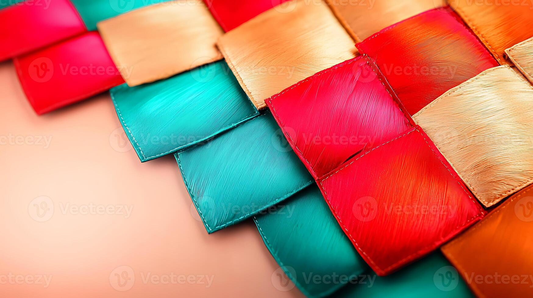 Colorful woven textile in vibrant shades of red, turquoise, and gold creating a striking pattern photo
