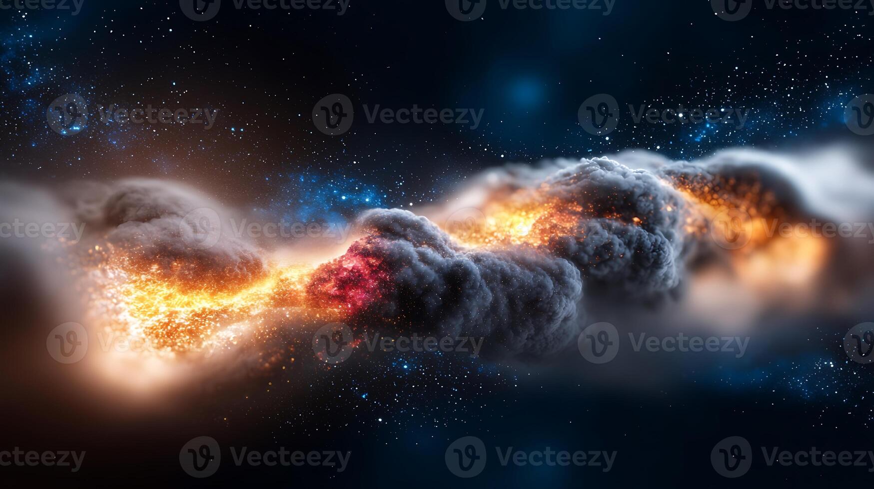 Cosmic Collision A Stunning Visualization of Two Galaxies Merging in Deep Space with Fiery Details photo
