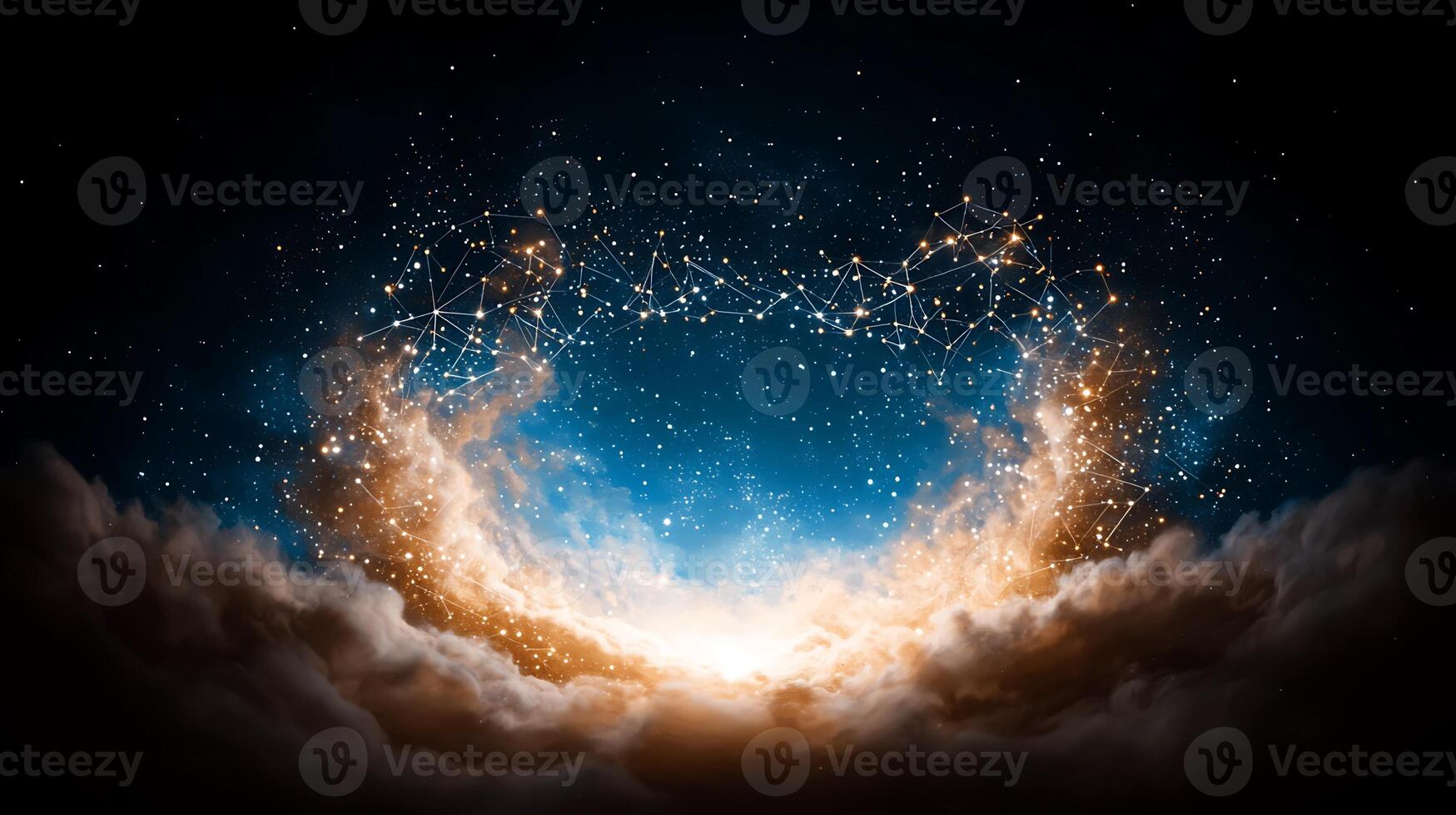Cosmic scene depicting a luminous explosion of stars and clouds in a night sky, evoking wonder photo