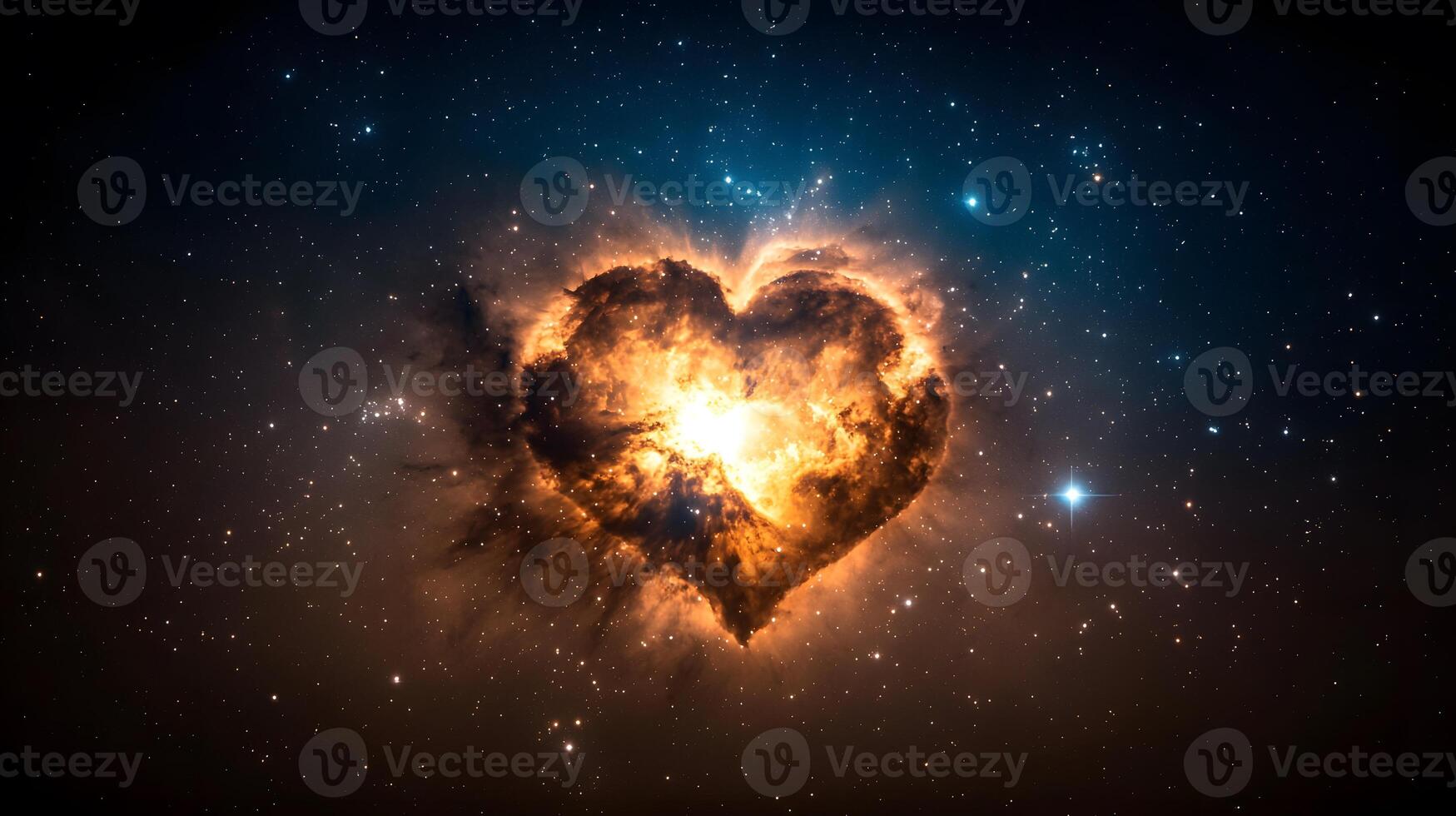 Cosmic heart-shaped nebula glowing in the universe with stars and celestial elements surrounding it photo