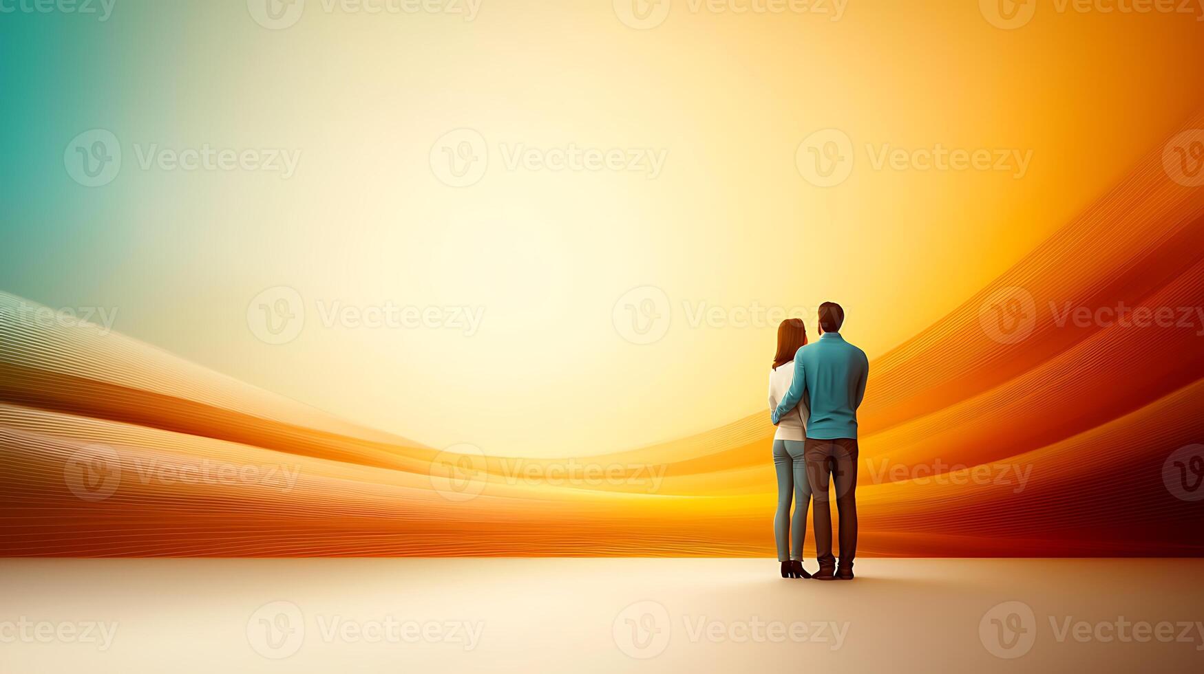 Couple standing together in a serene landscape with vibrant colors and smooth gradients photo