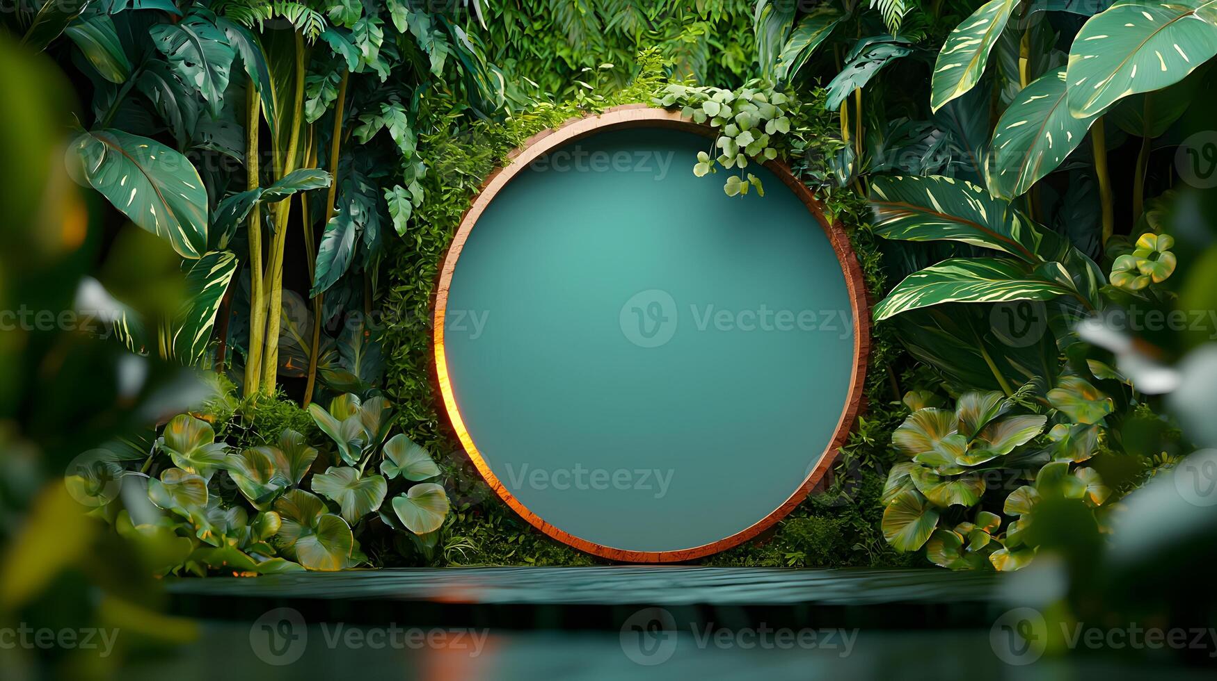 Lush Greenery Surrounding a Circular Frame in a Serene Nature-Inspired Setting photo