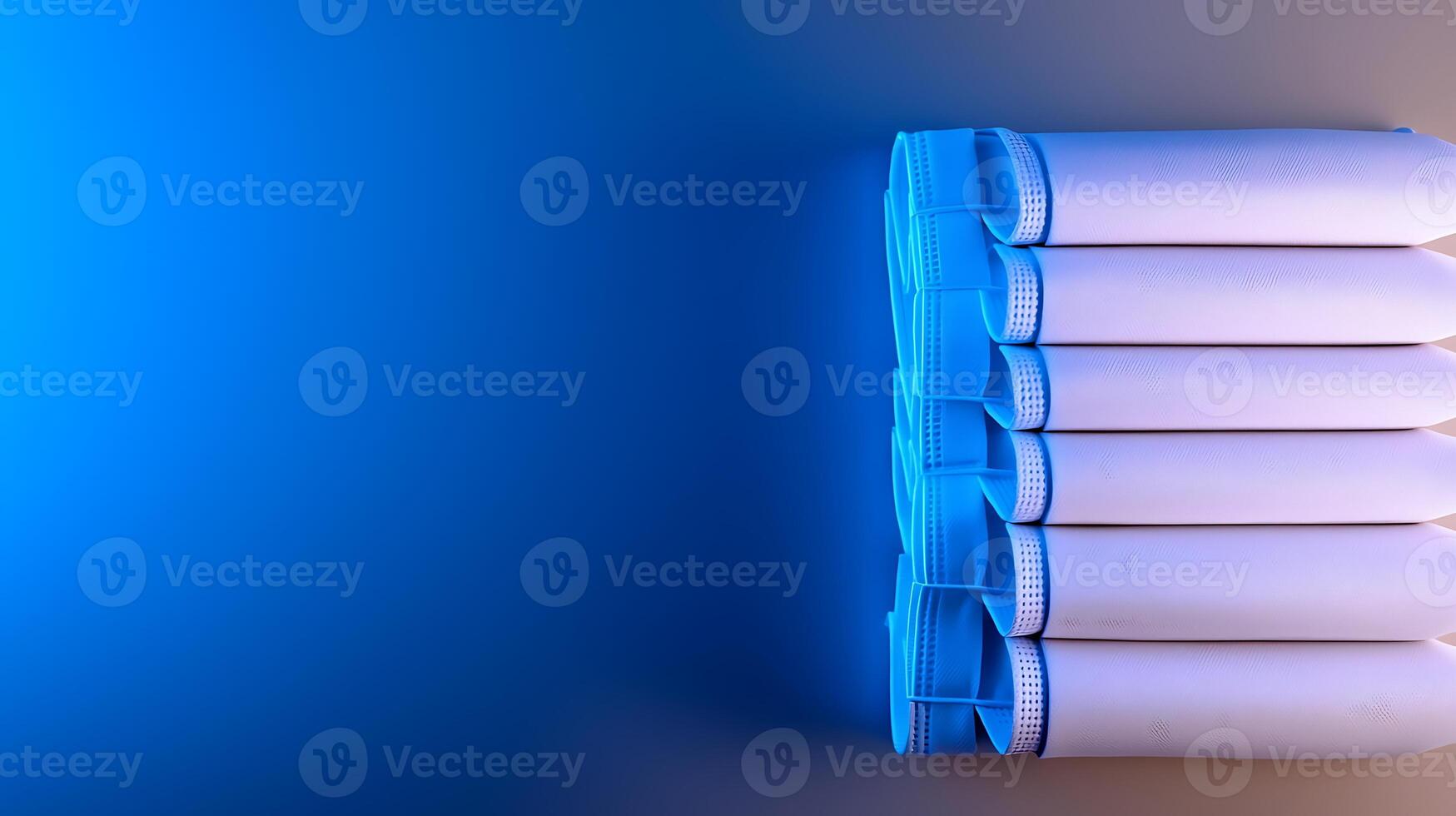 Stacked white tubes against a gradient blue background, showcasing a clean, modern aesthetic photo