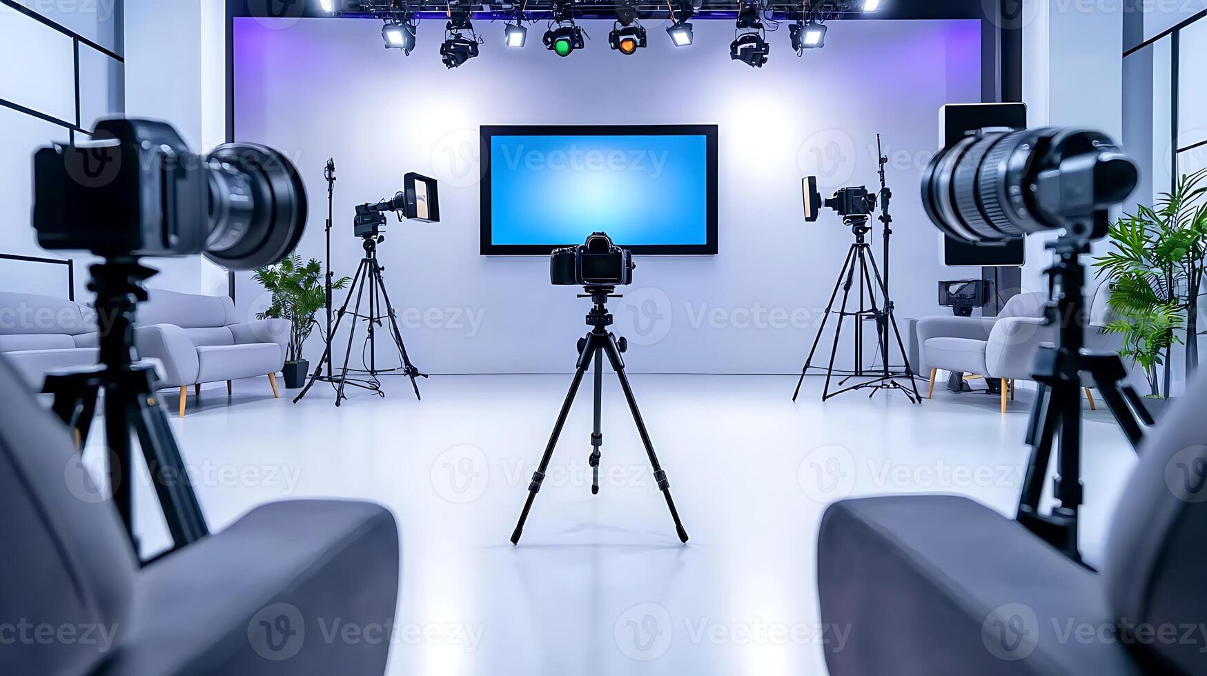 Studio setup with multiple cameras and lighting equipment, ready for a photoshoot session photo