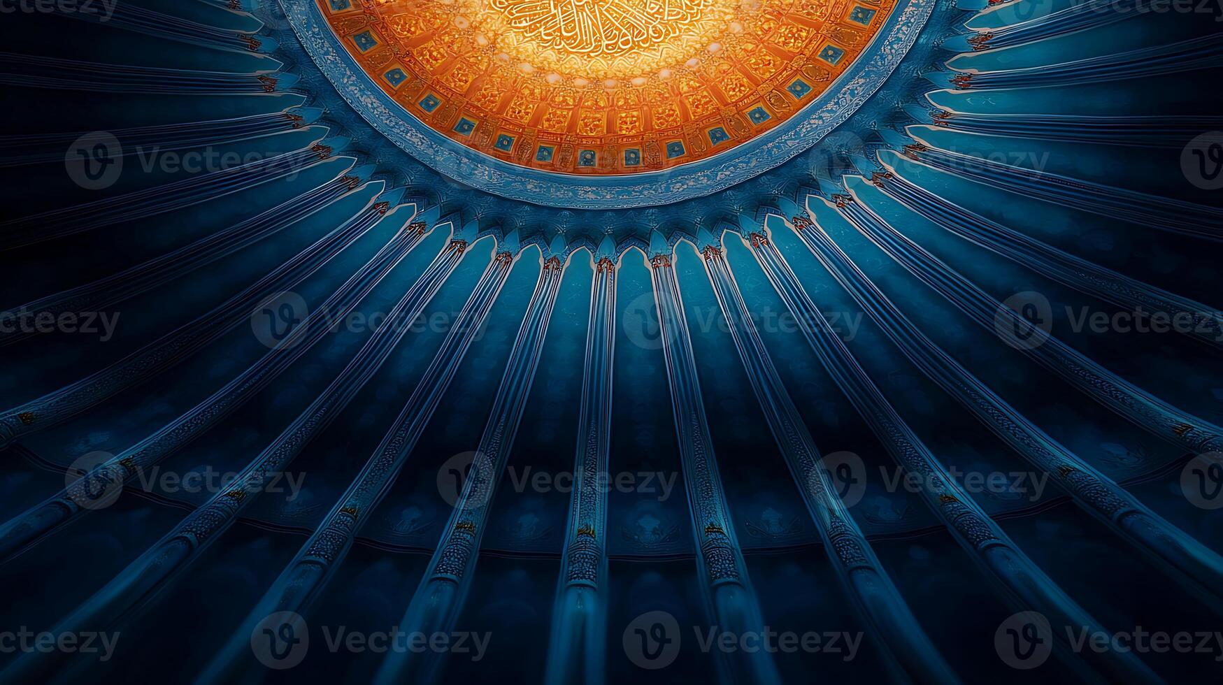 Stunning architectural view of a dome ceiling with intricate patterns and warm lighting photo