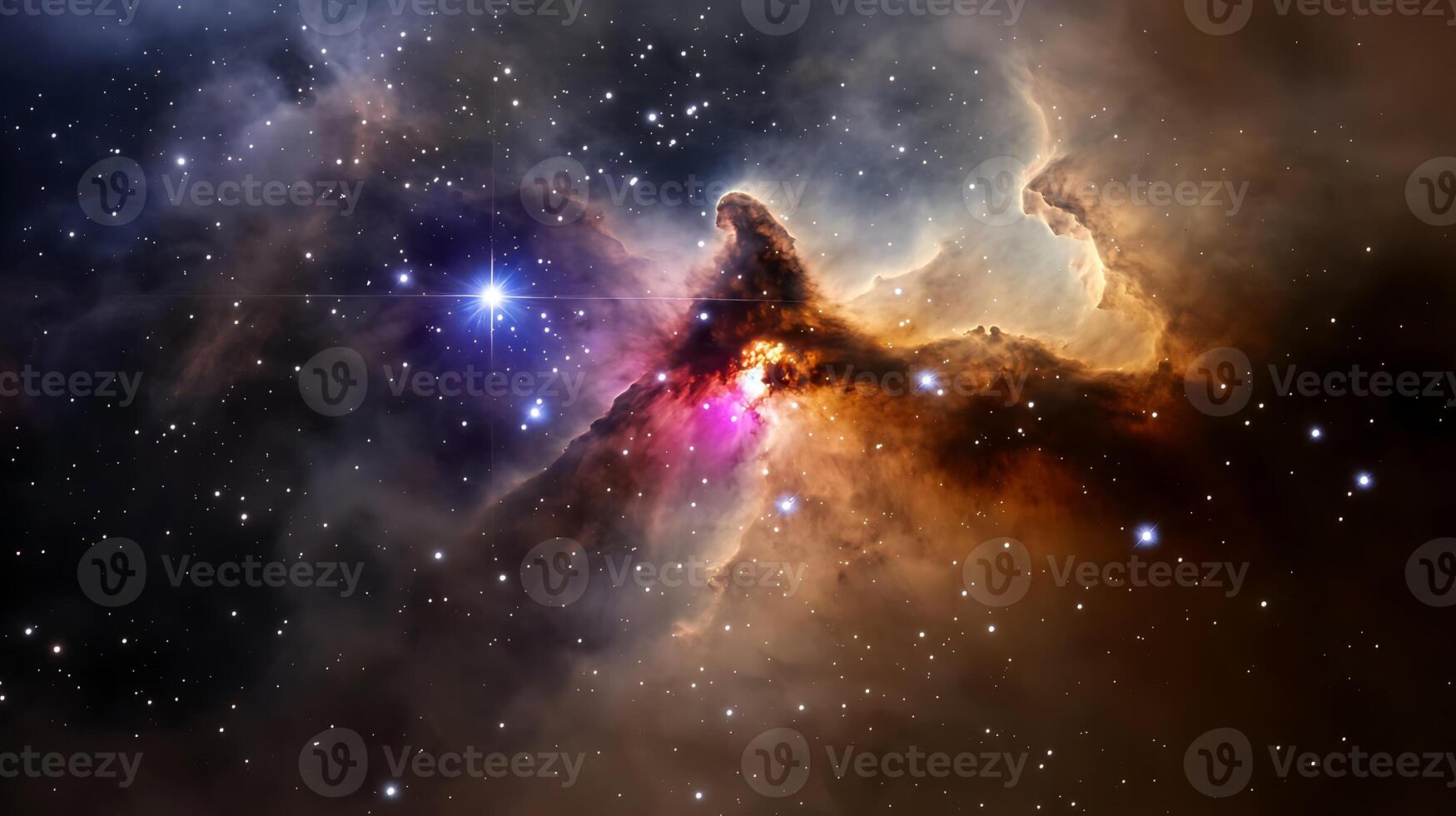 Stunning cosmic nebula with vibrant colors, swirling gases, and distant stars in deep space photo