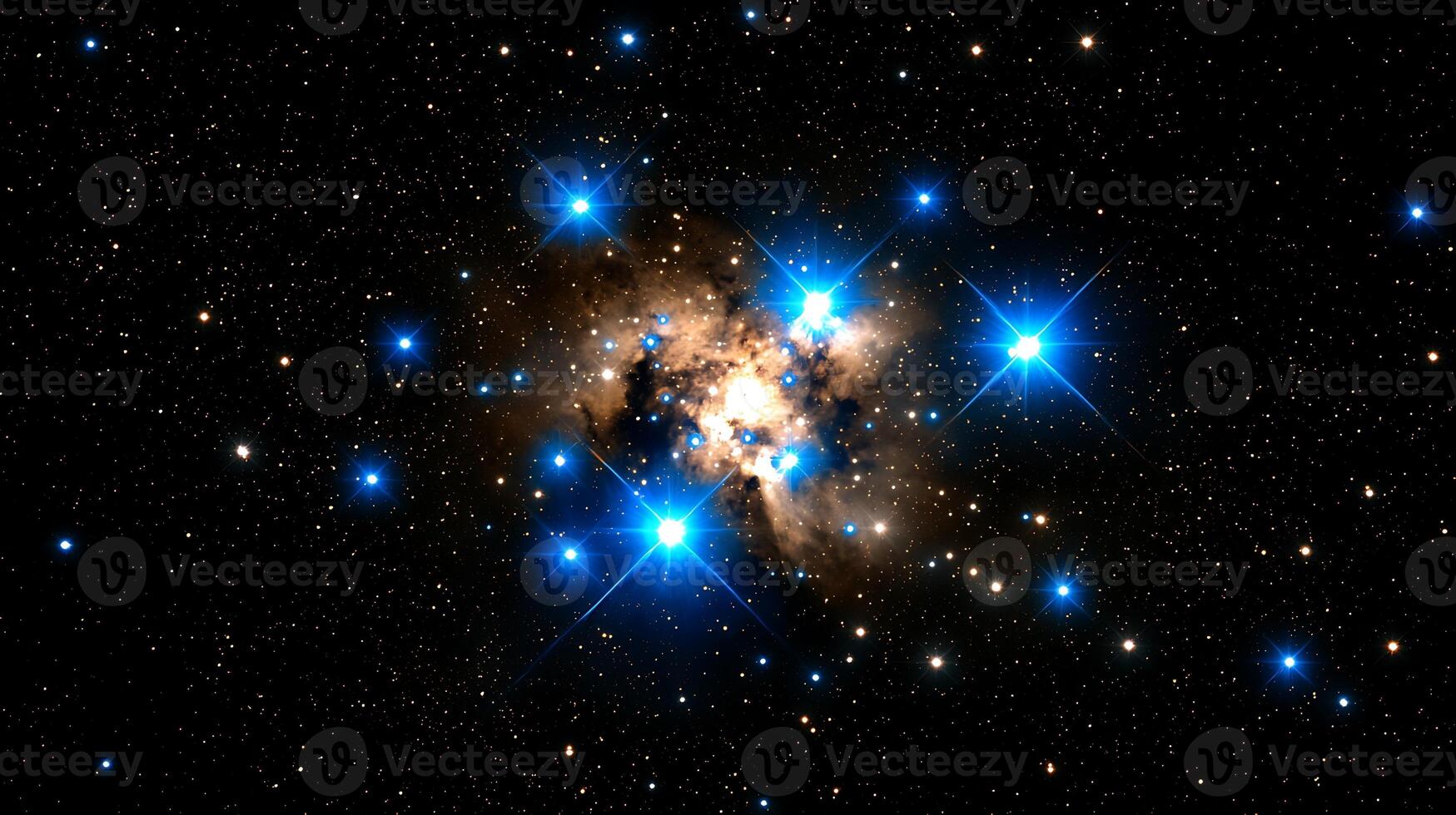 Stunning cosmic scene showcasing a cluster of bright blue stars against a dark space backdrop photo