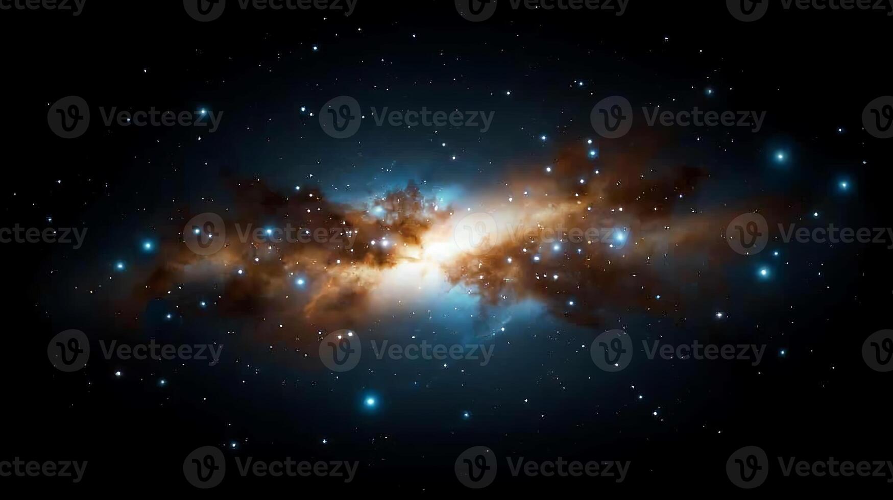 Stunning cosmic view of a galaxy with bright stars and swirling clouds of gas and dust photo