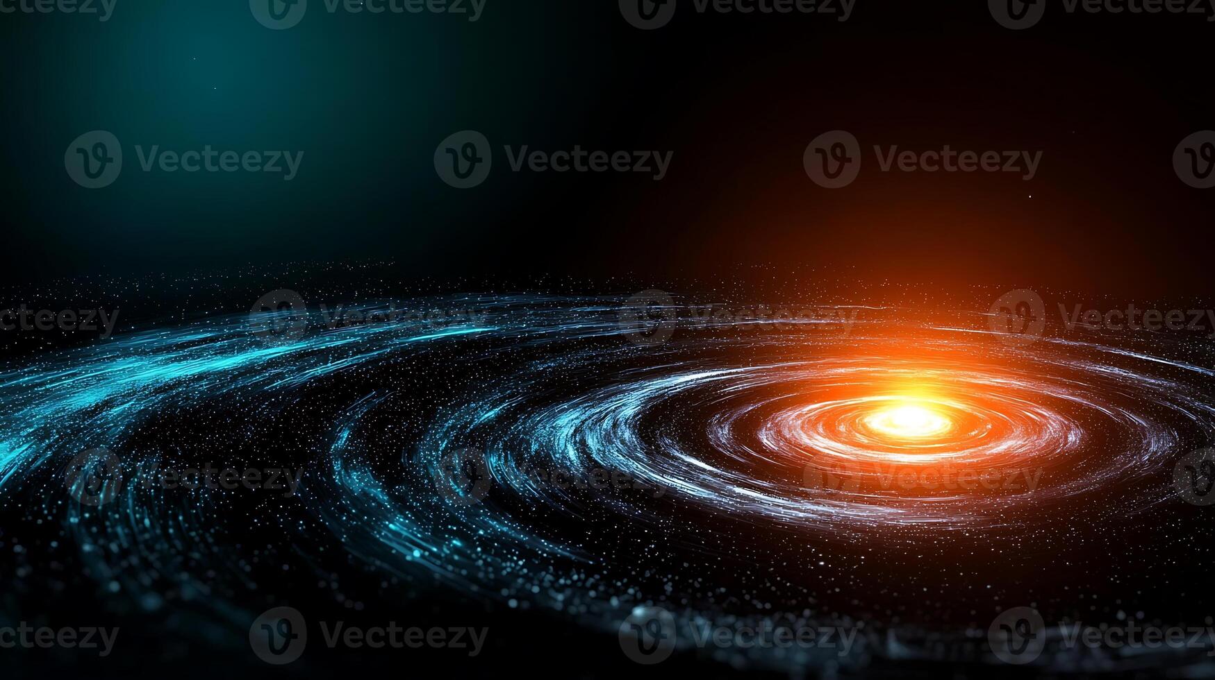 Stunning cosmic spiral galaxy with radiant core and swirling star trails in dark space photo