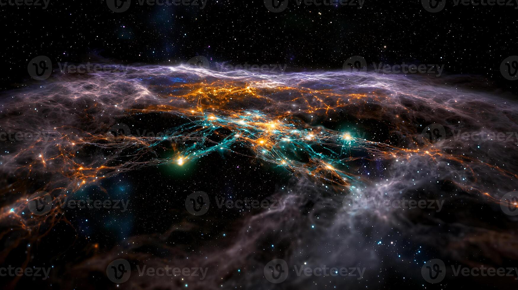 Stunning cosmic view showcasing vibrant nebulae and star formations in deep space photo