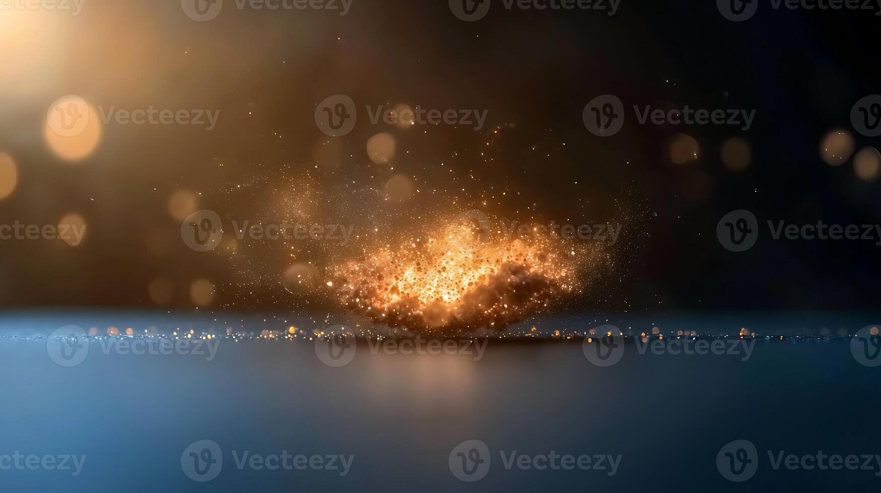 Stunning explosion of golden particles creating a mesmerizing effect on a dark background photo