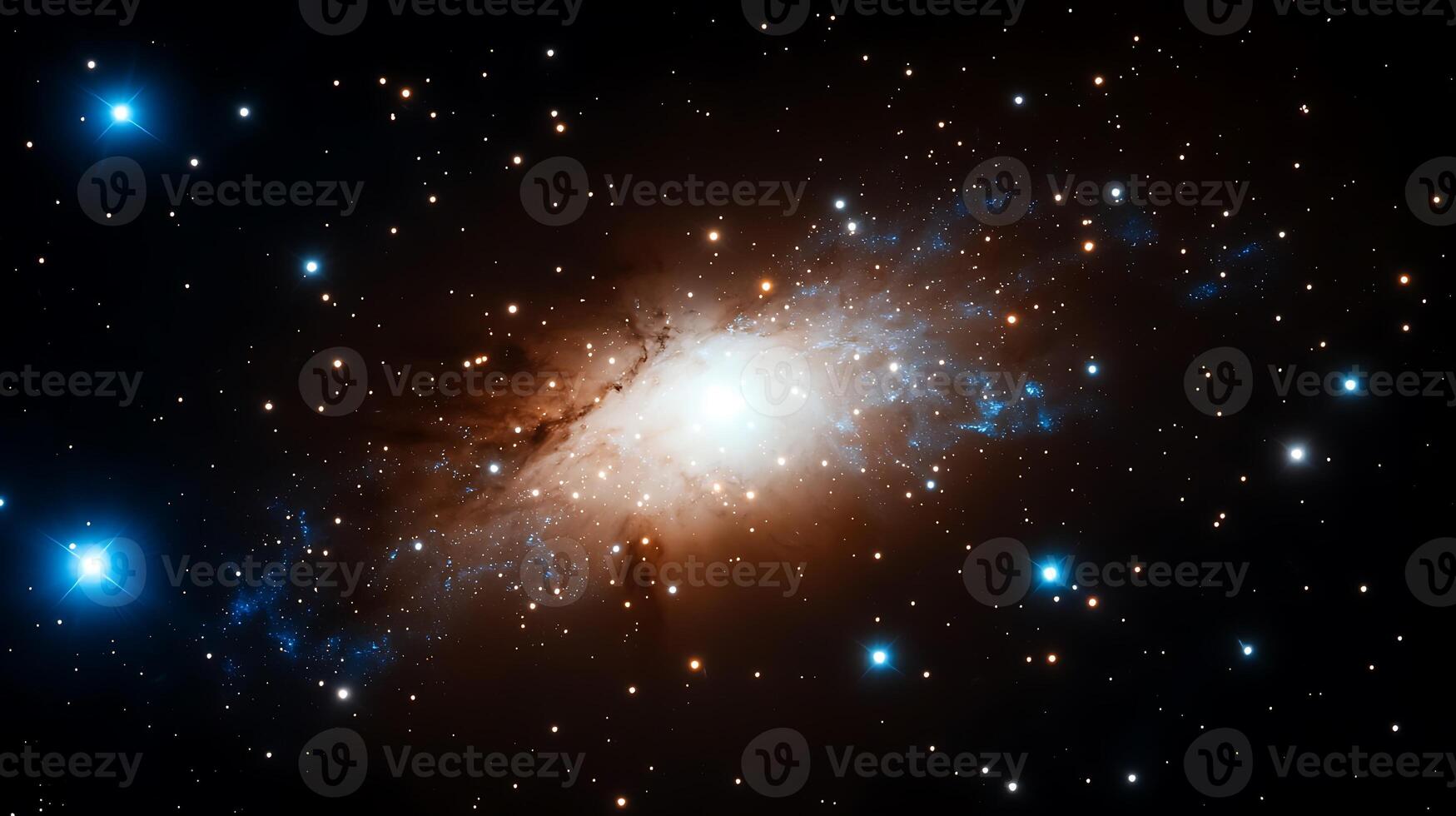 Stunning view of a spiral galaxy illuminated by bright stars against a dark cosmic background photo