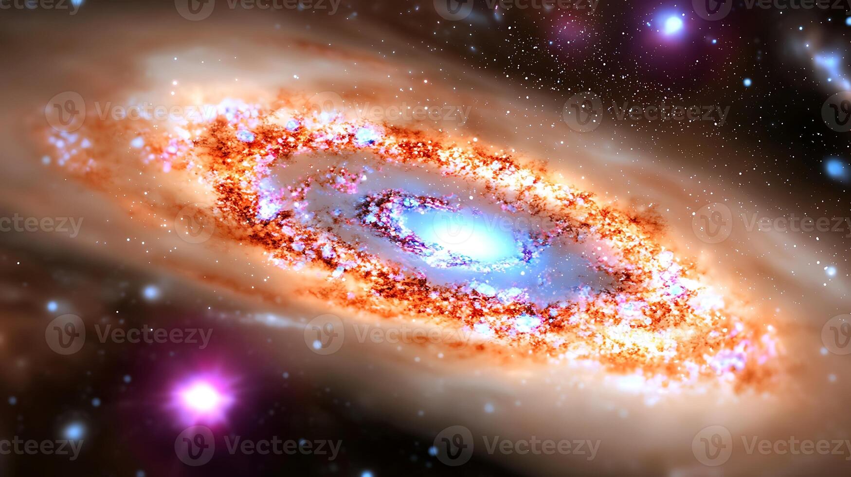 Stunning spiral galaxy illuminated by vibrant stars and cosmic dust in deep space photo