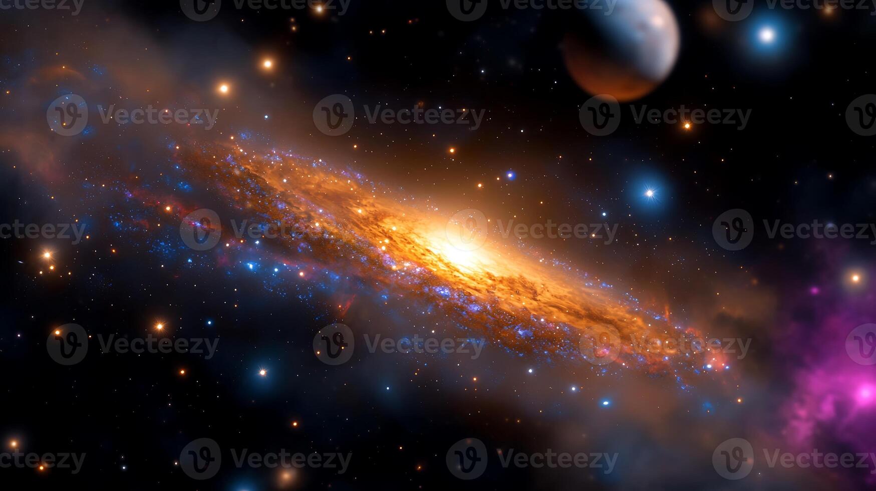 Stunning view of a vibrant galaxy swirling with stars and cosmic dust, set in vast space photo