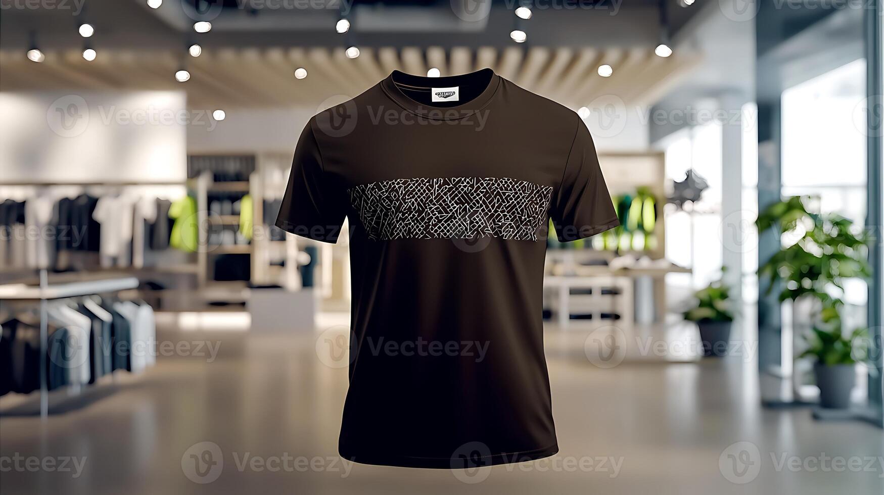 Stylish brown t-shirt displayed in a modern clothing store with apparel in the background photo