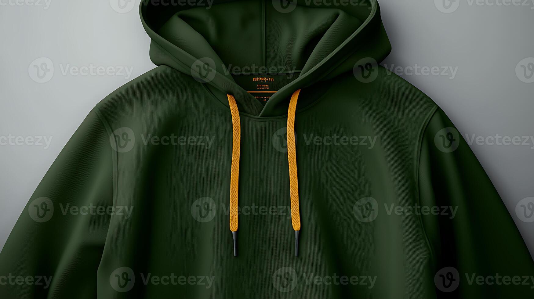 Stylish green hoodie with contrasting yellow drawstrings displayed on a neutral background photo