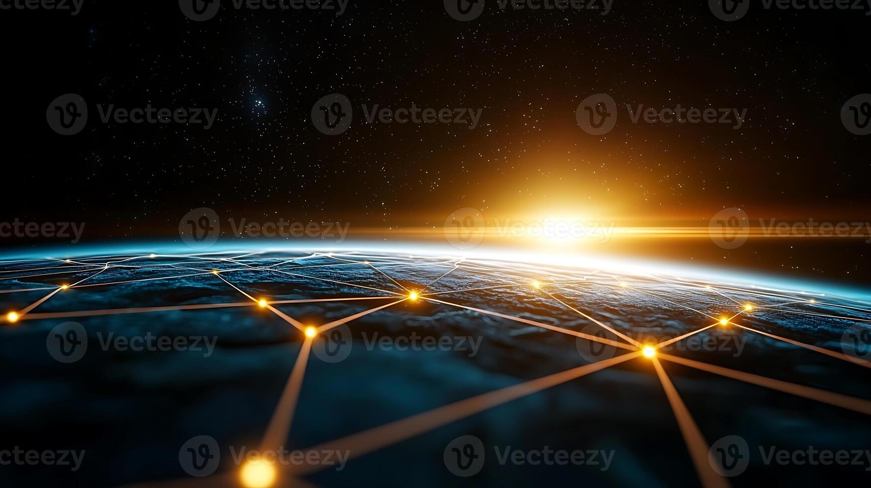 Sunrise over Earth showcasing a network of connections, highlighting technology and innovation photo