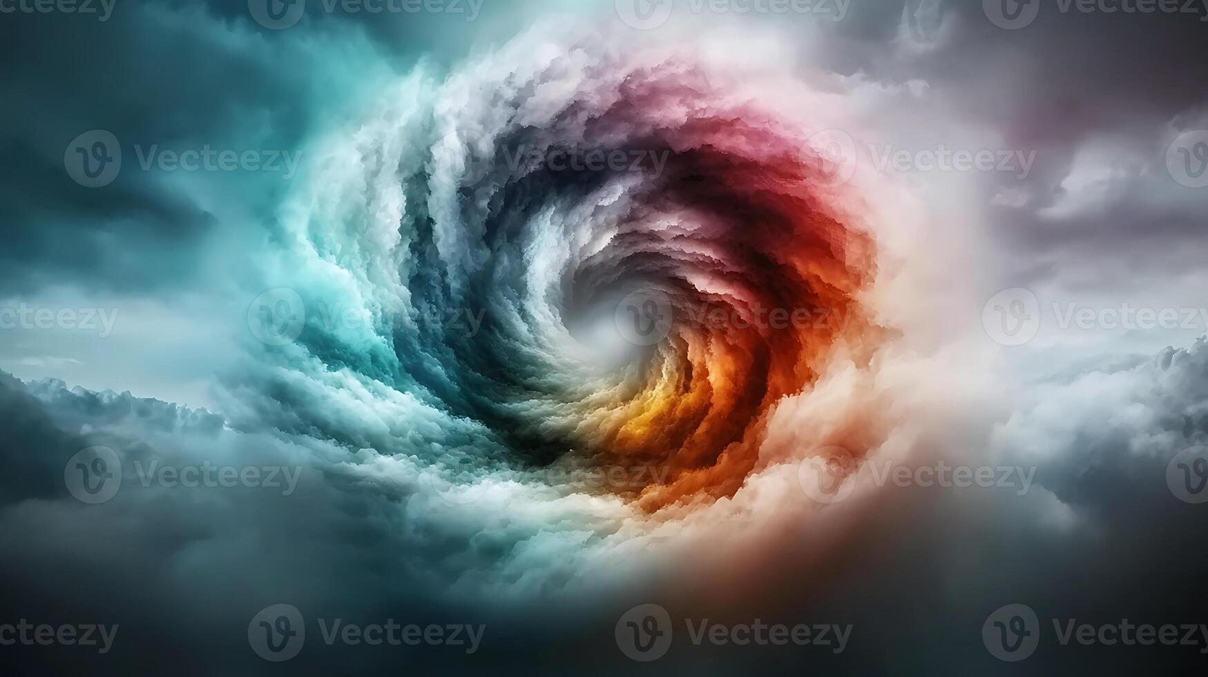 Swirling colorful clouds forming a vortex in a dramatic sky, evoking a sense of motion and energy photo