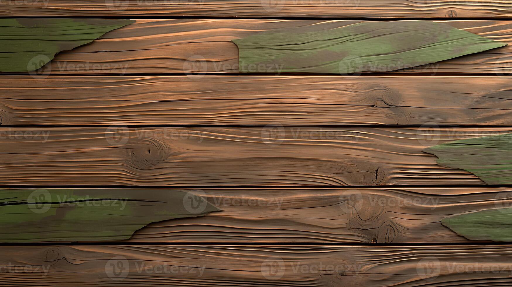 Textured wooden background with green leaves, ideal for nature-themed designs and crafts photo