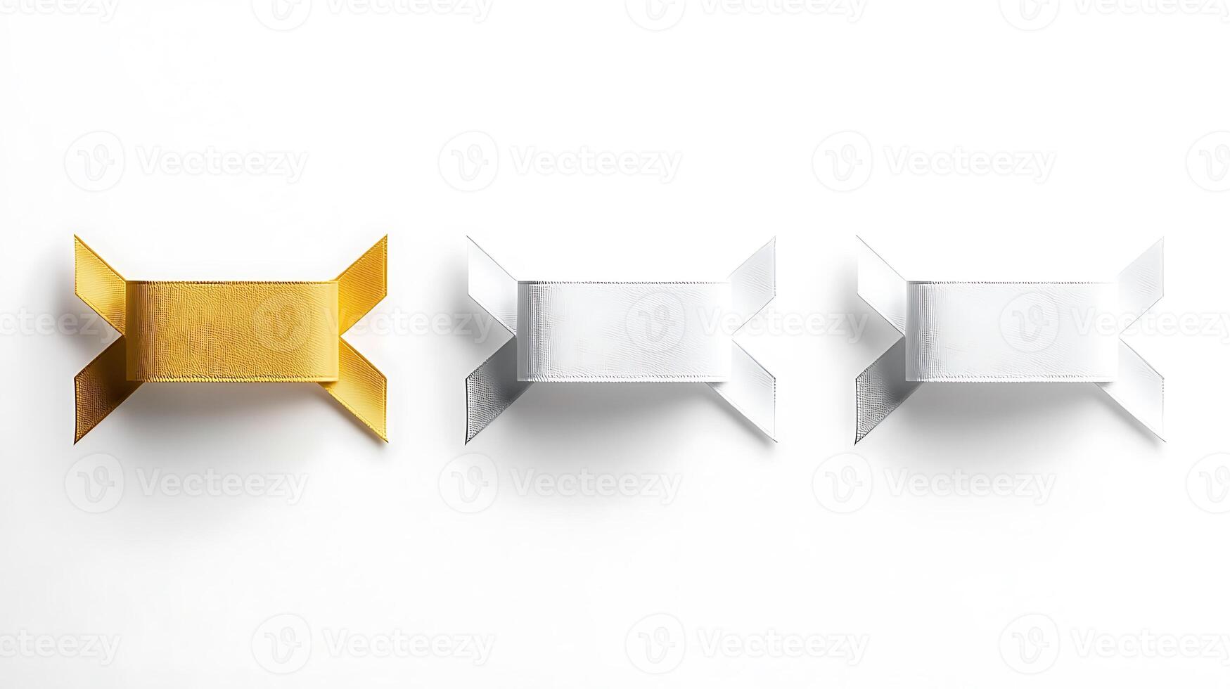 Three elegant decorative gift boxes in gold and silver on a clean white background photo