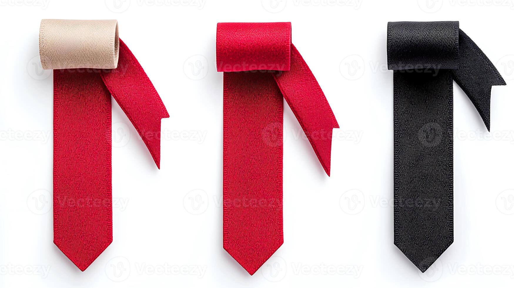 Three elegant neckties in red, black, and beige displayed on a clean white background photo