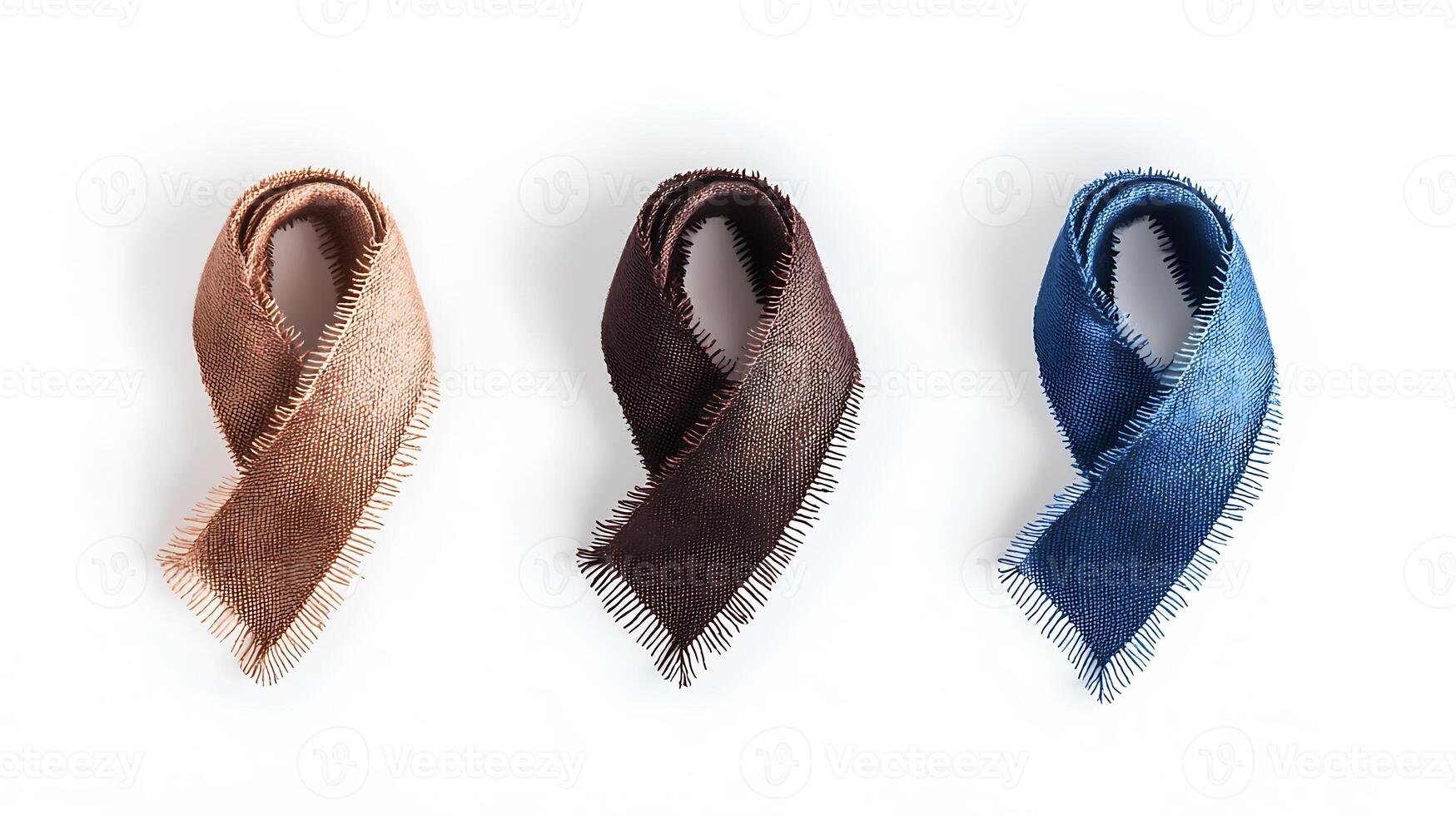 Three elegantly arranged scarves in various colors on a clean white background photo