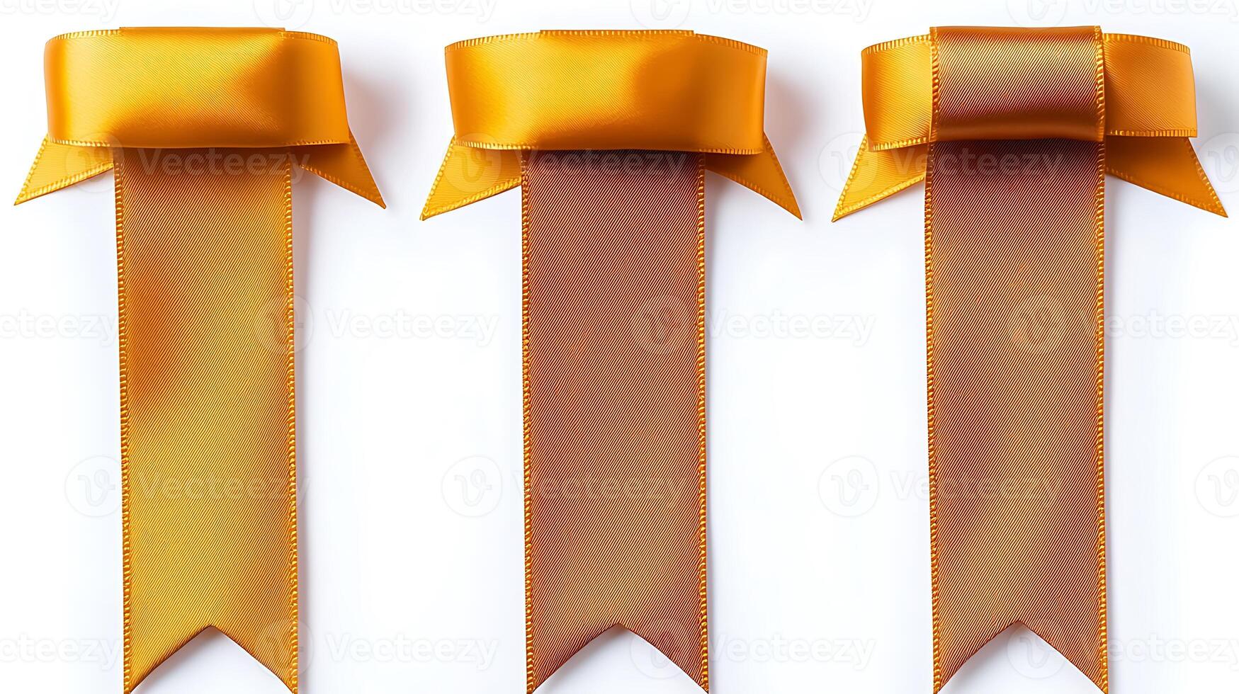 Three elegant golden ribbons with smooth texture, arranged symmetrically on a white background photo