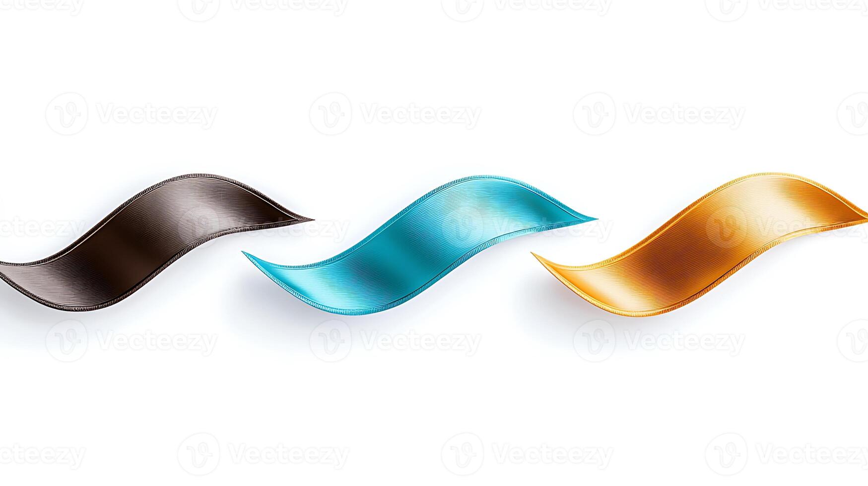 Three flowing ribbons in brown, turquoise, and gold colors on a white background, showcasing fluidity photo