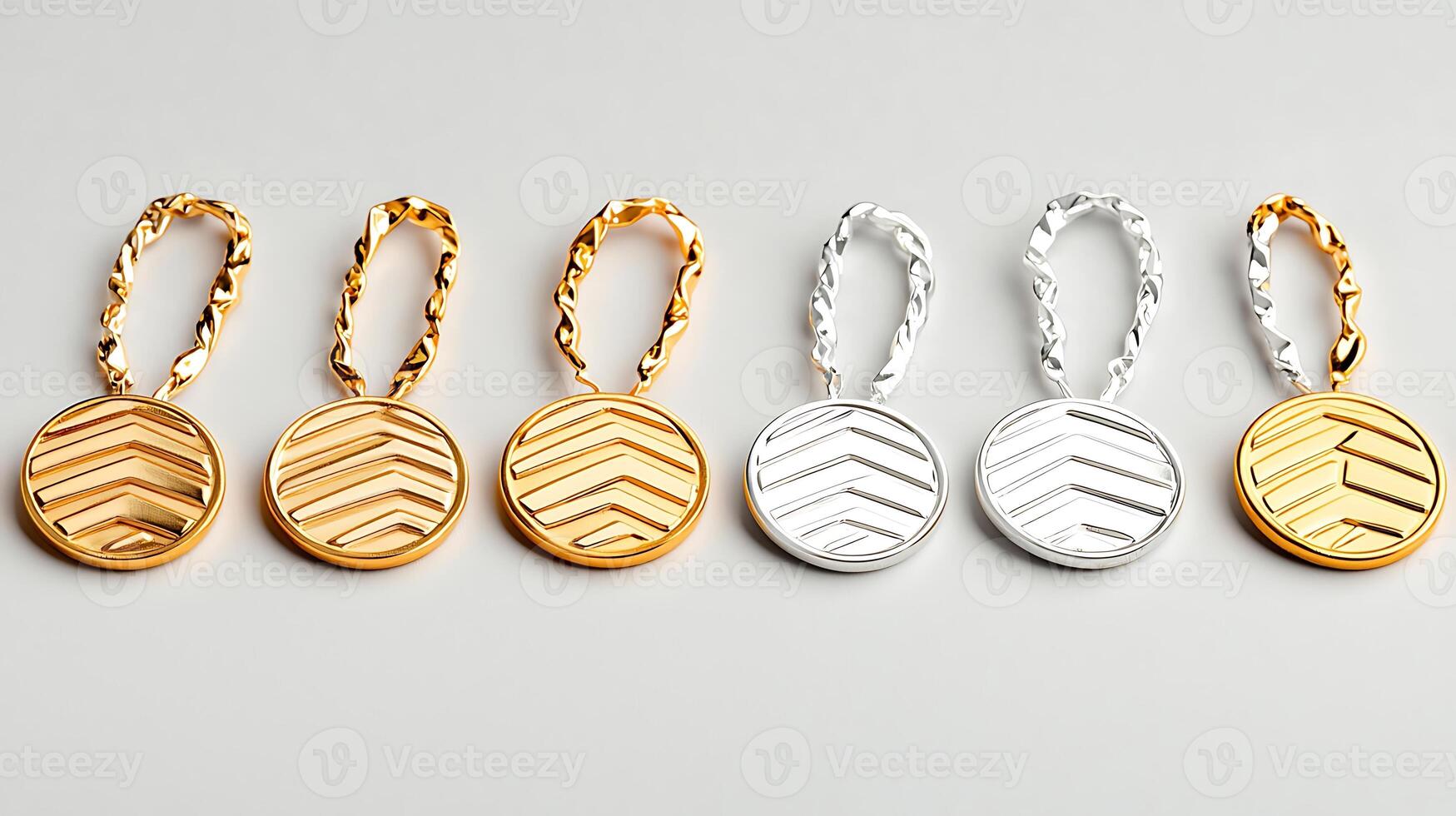 Three gold and three silver medals displayed on a neutral background, showcasing their unique designs photo