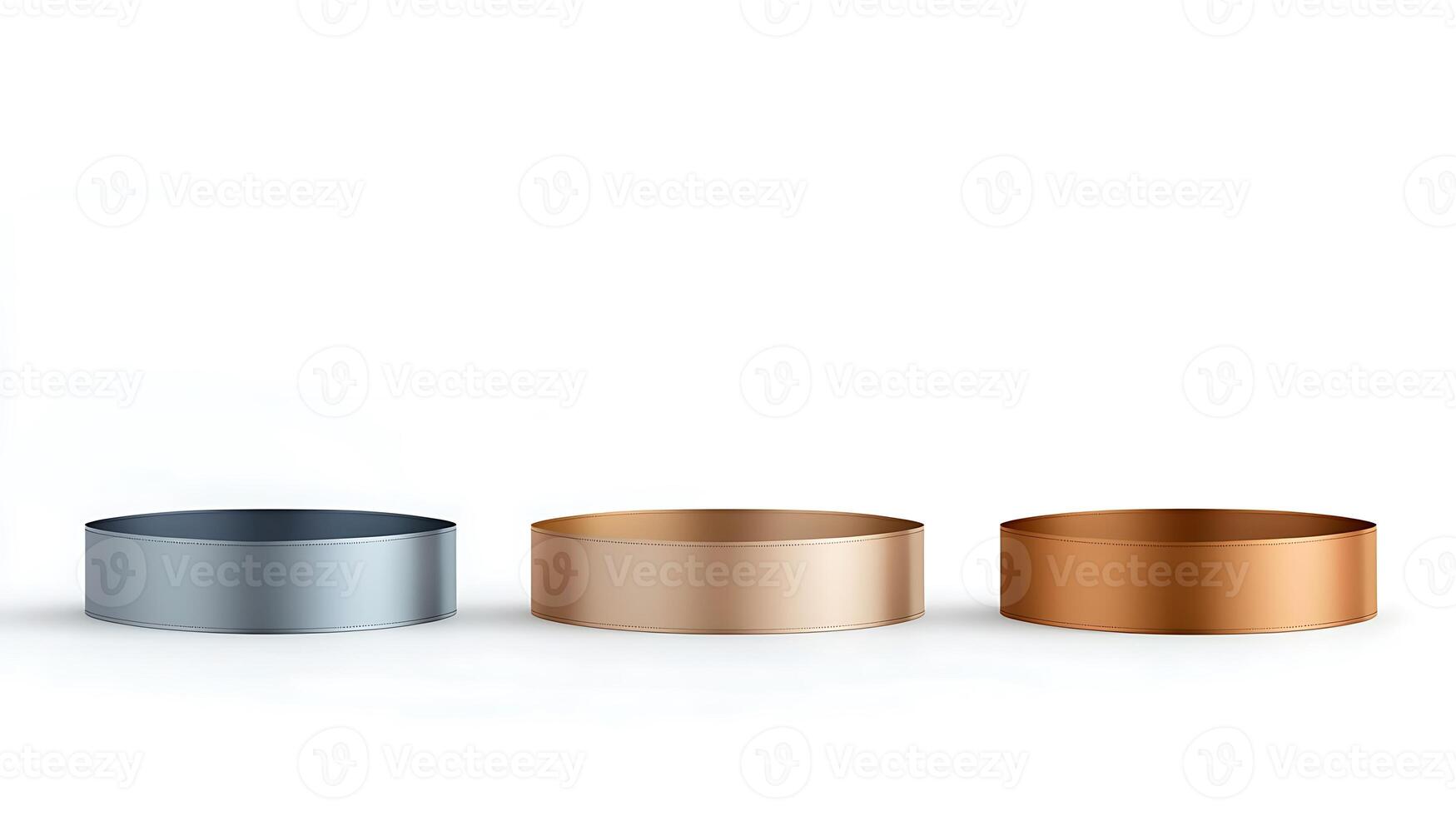 Three metallic rings in varying shades of blue, gold, and copper on a white background, showcasing design photo