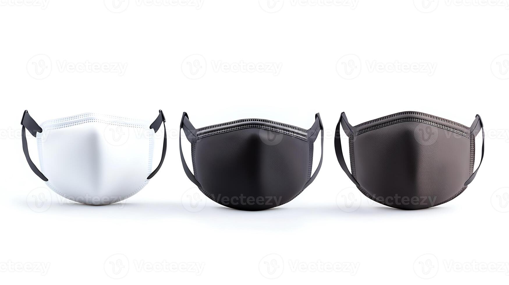 Three stylish face masks in white, black, and dark brown arranged on a clean background photo