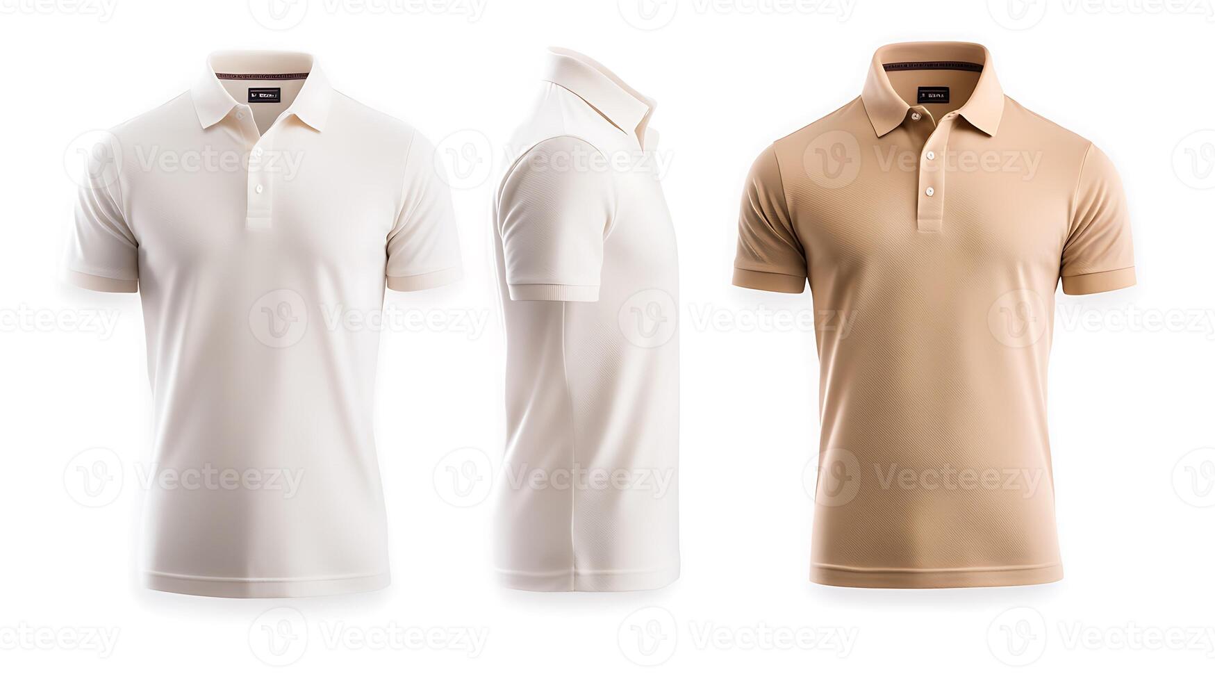 Three stylish polo shirts in white and beige, showcasing fabric texture and color variations photo
