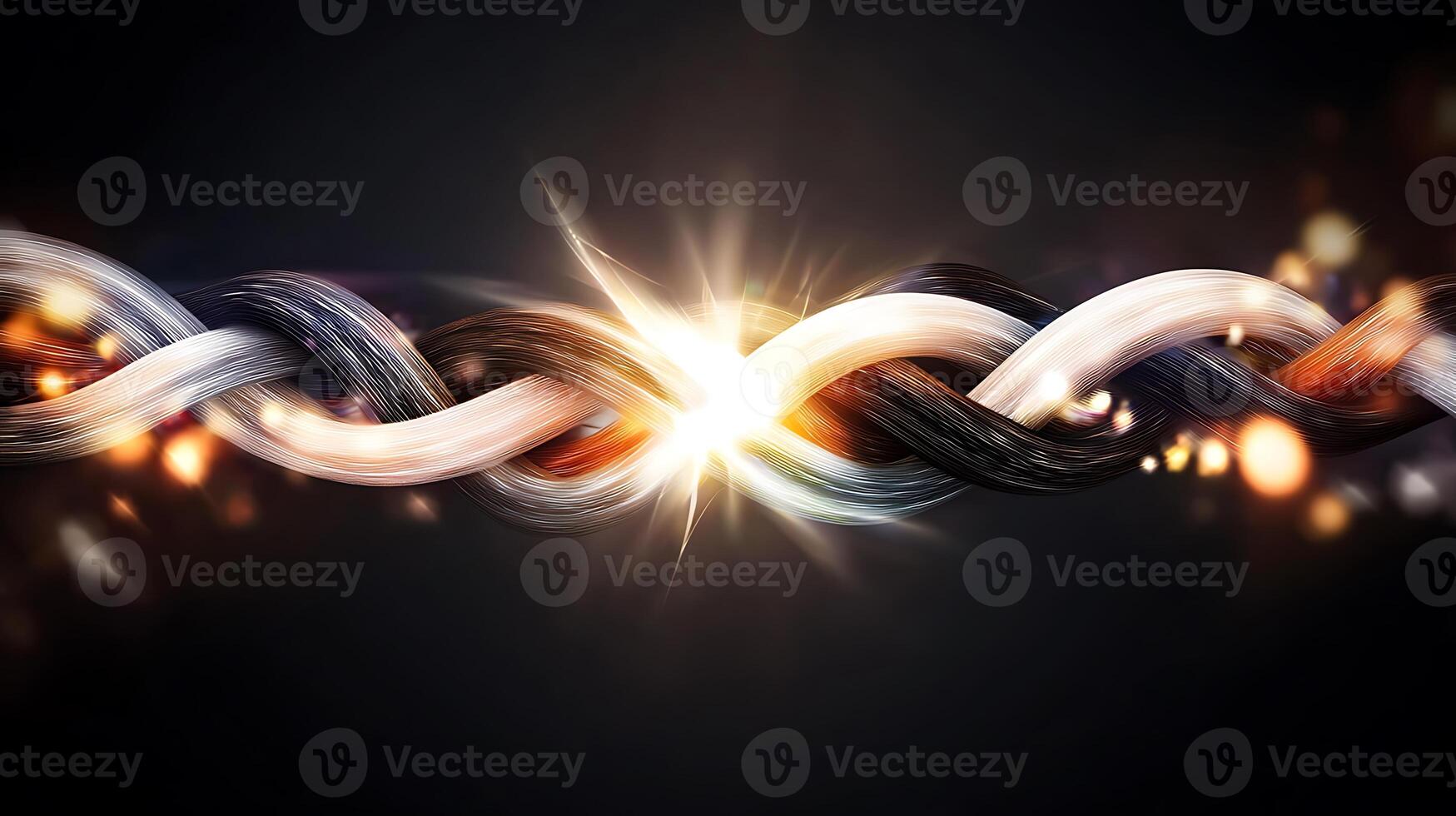 Twisted strands of light intertwine, creating a luminous effect against a dark backdrop photo