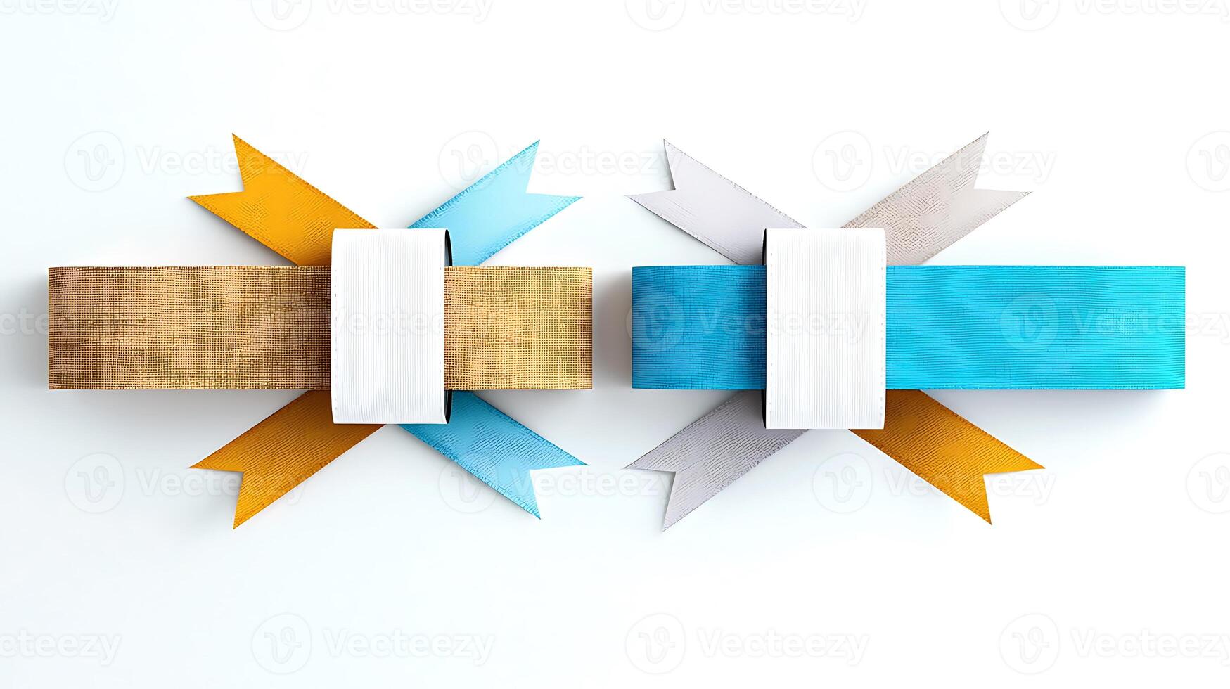 Two decorative ribbons in contrasting colors arranged symmetrically on a clean background photo