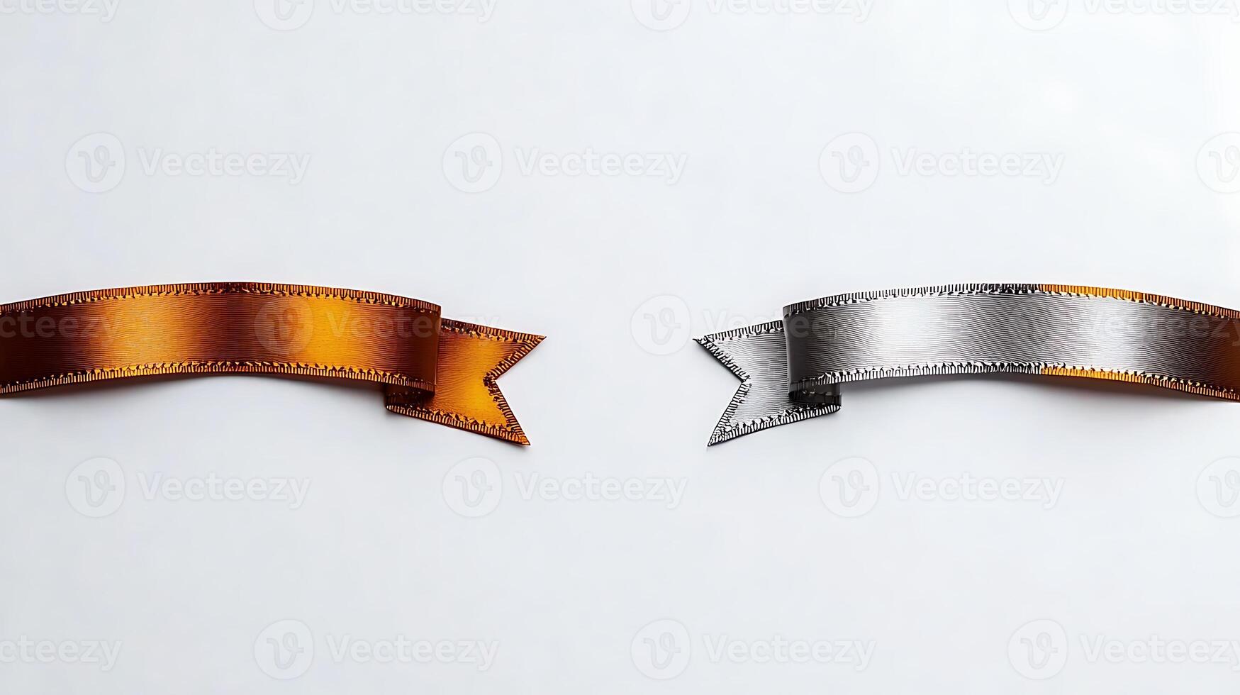 Two elegant ribbon banners in orange and silver colors on a clean white background, ideal for design use photo