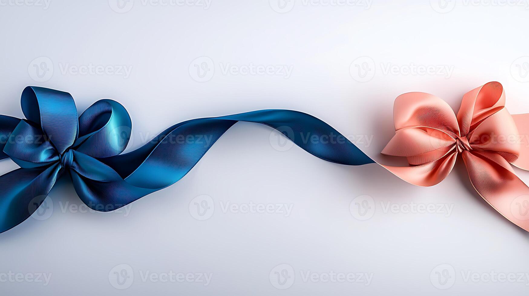 Two elegant ribbons in blue and pink tied into bows, creating a festive and celebratory atmosphere photo