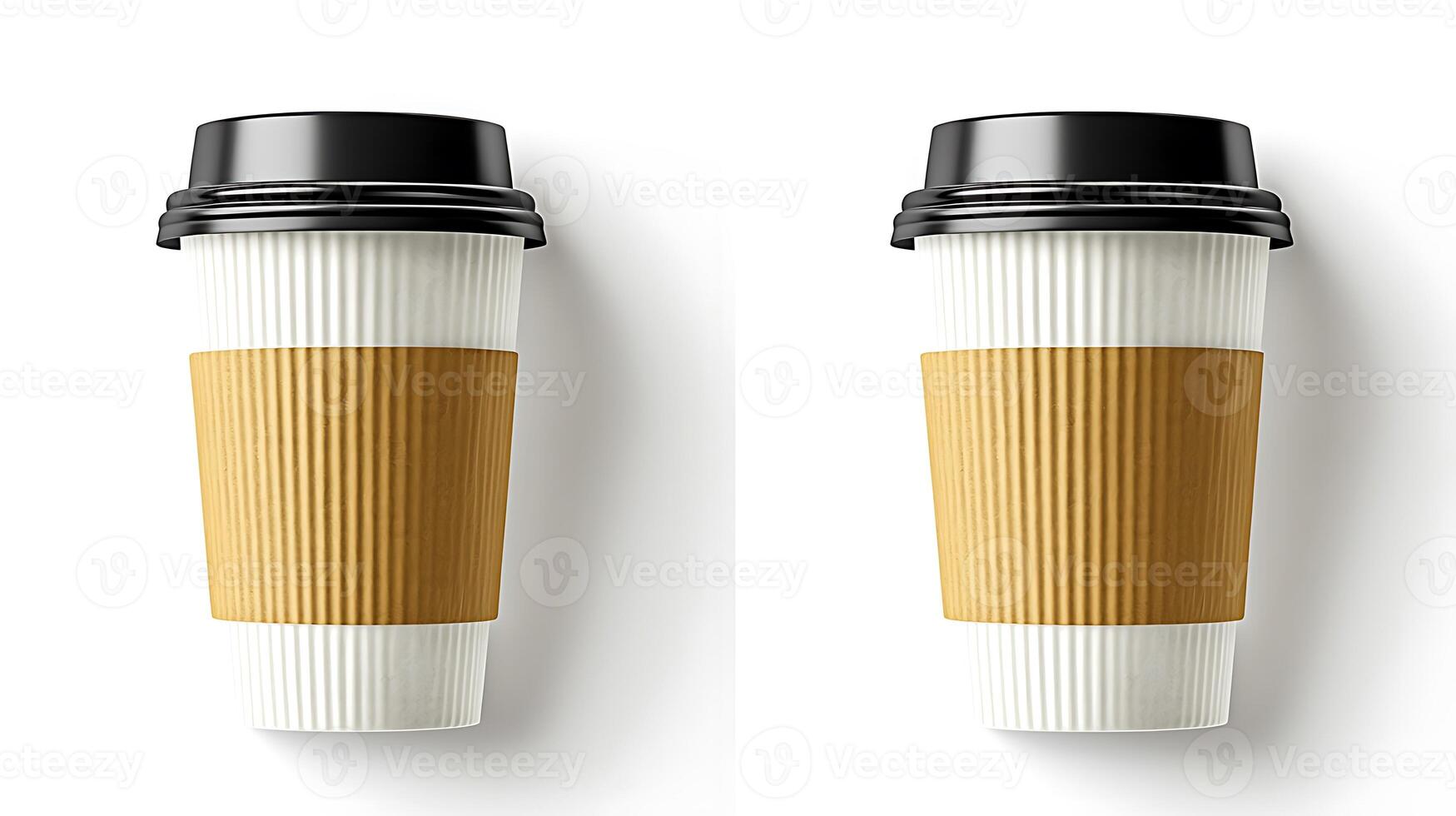 Two identical disposable coffee cups on a clean surface, showcasing minimalist design and texture photo
