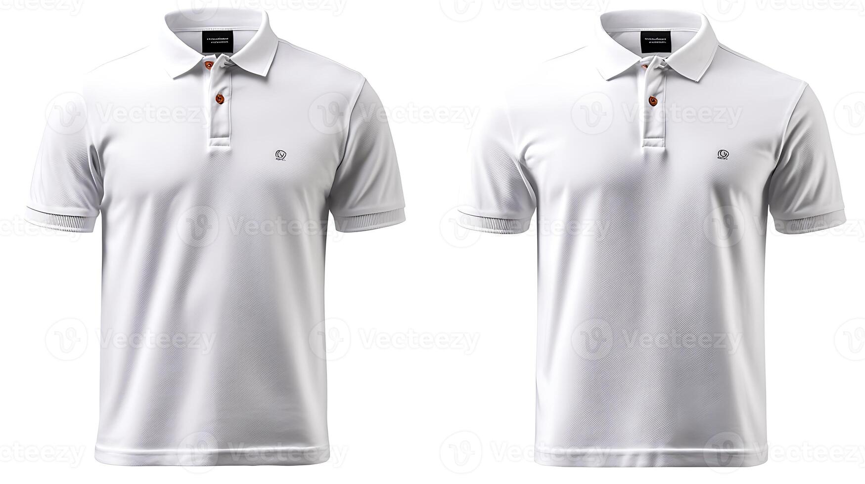 Two identical white polo shirts displayed side by side on a neutral background photo