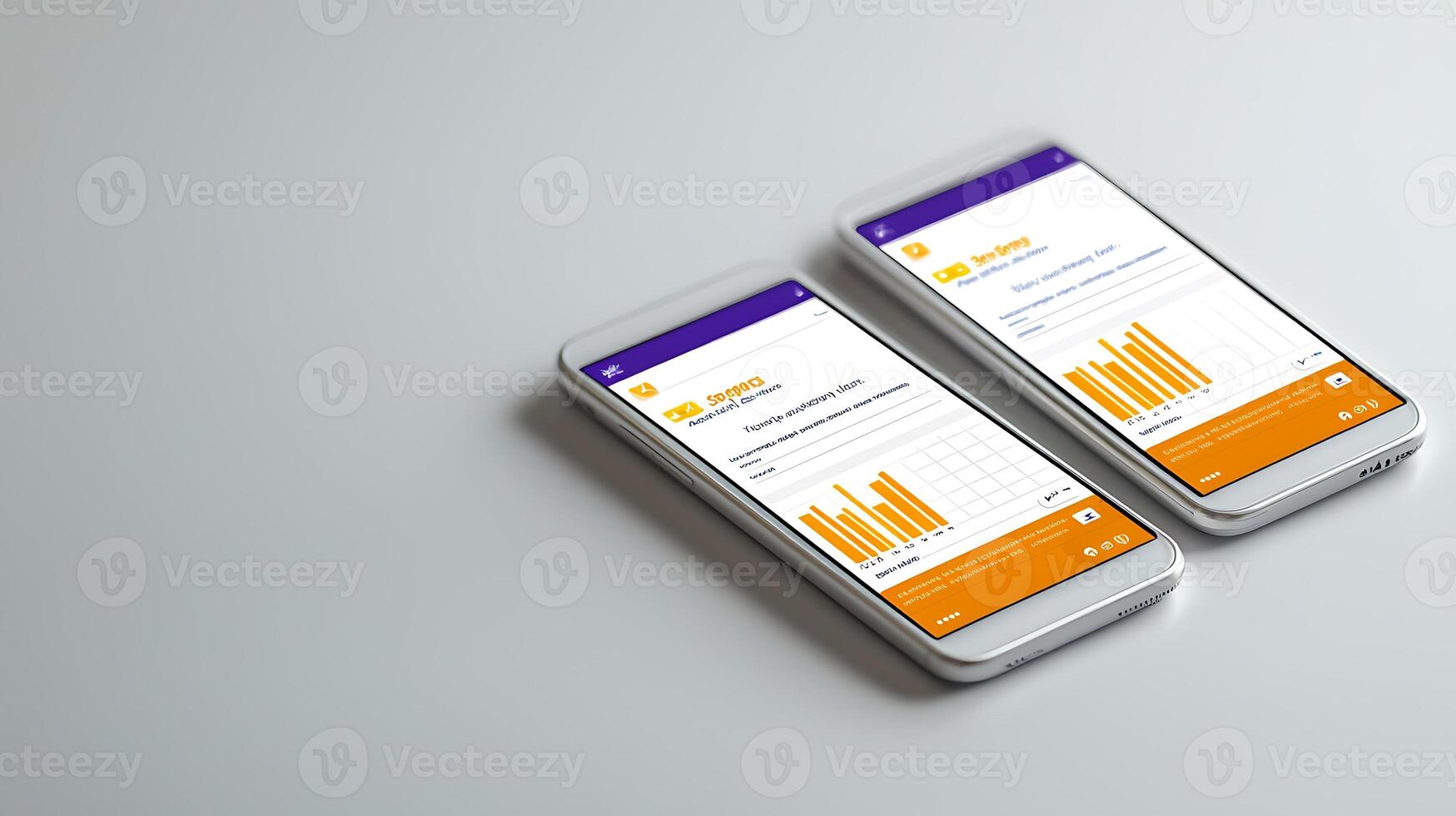 Two modern smartphones displaying analytical data on a clean surface, showcasing technology use photo