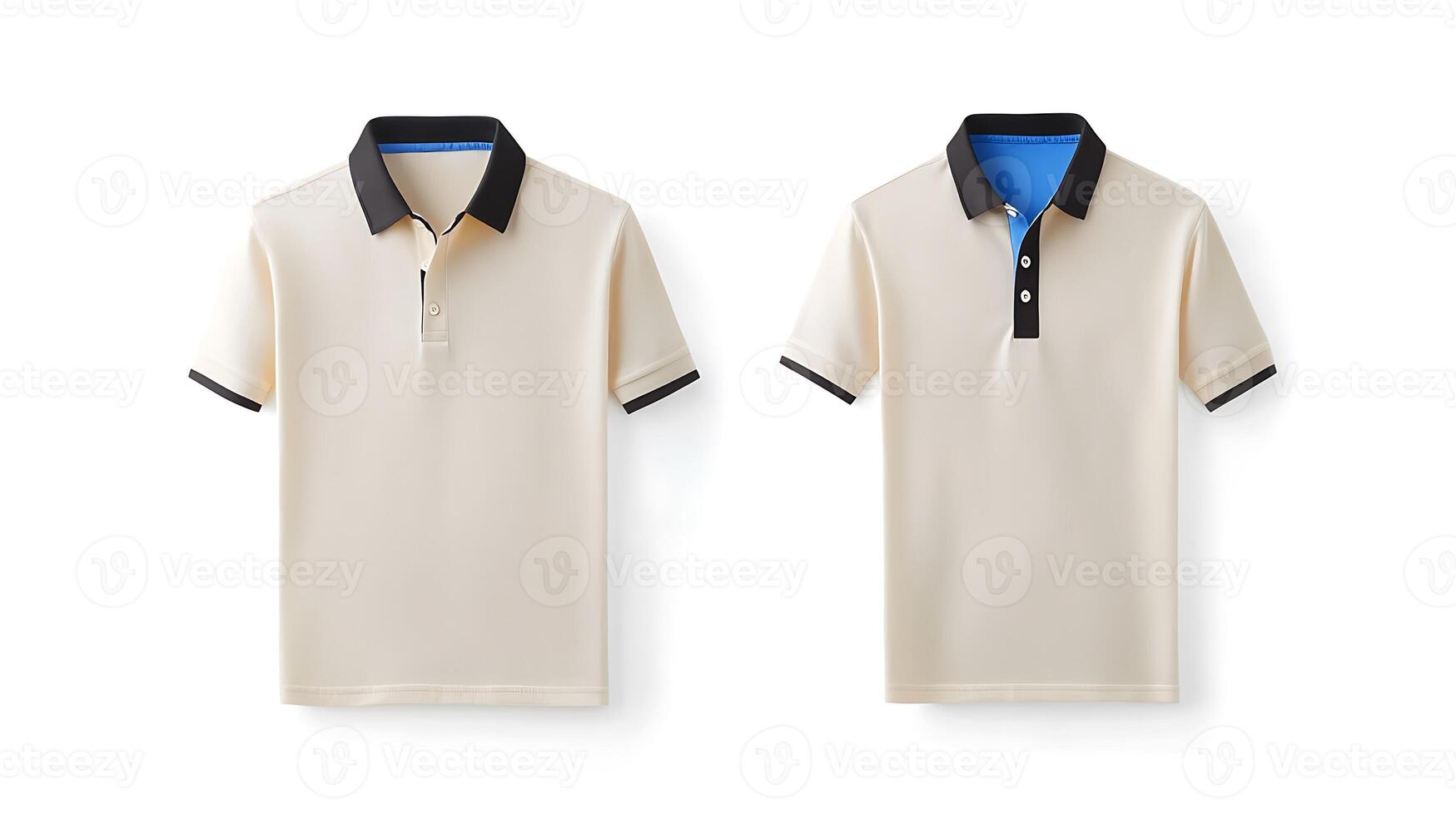 Two stylish polo shirts displayed side by side, showcasing different collar designs and colors photo