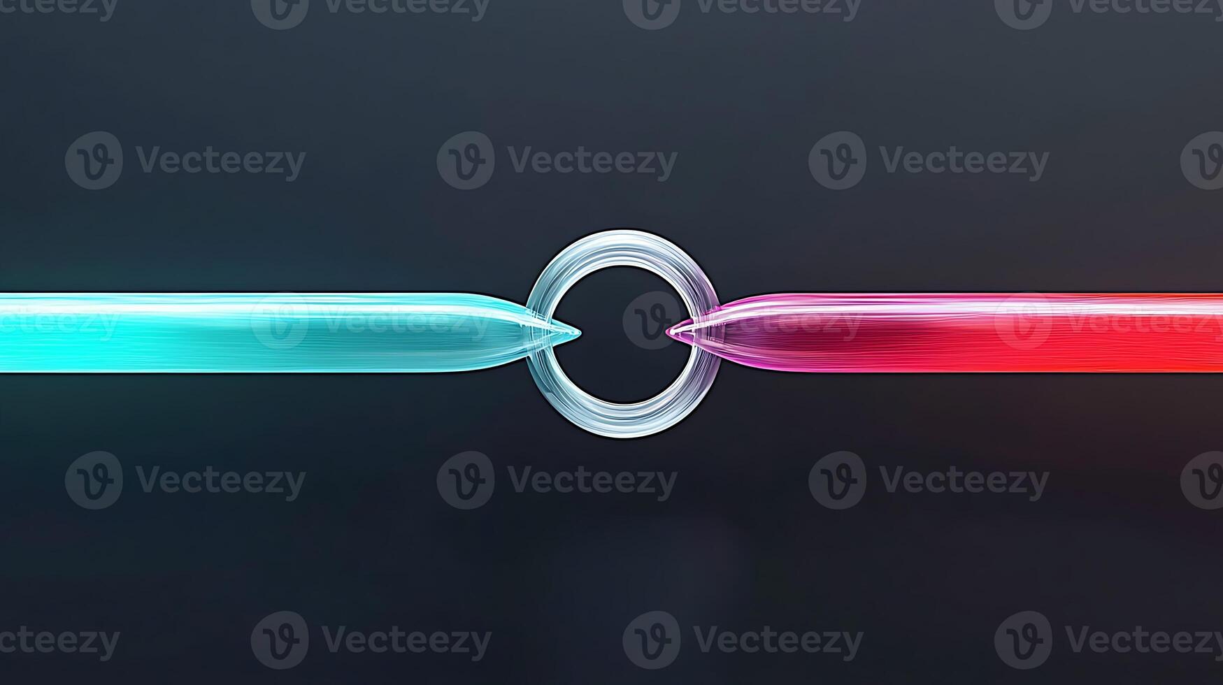 Two vibrant needles converging at a central ring, symbolizing connection and precision in a modern context photo