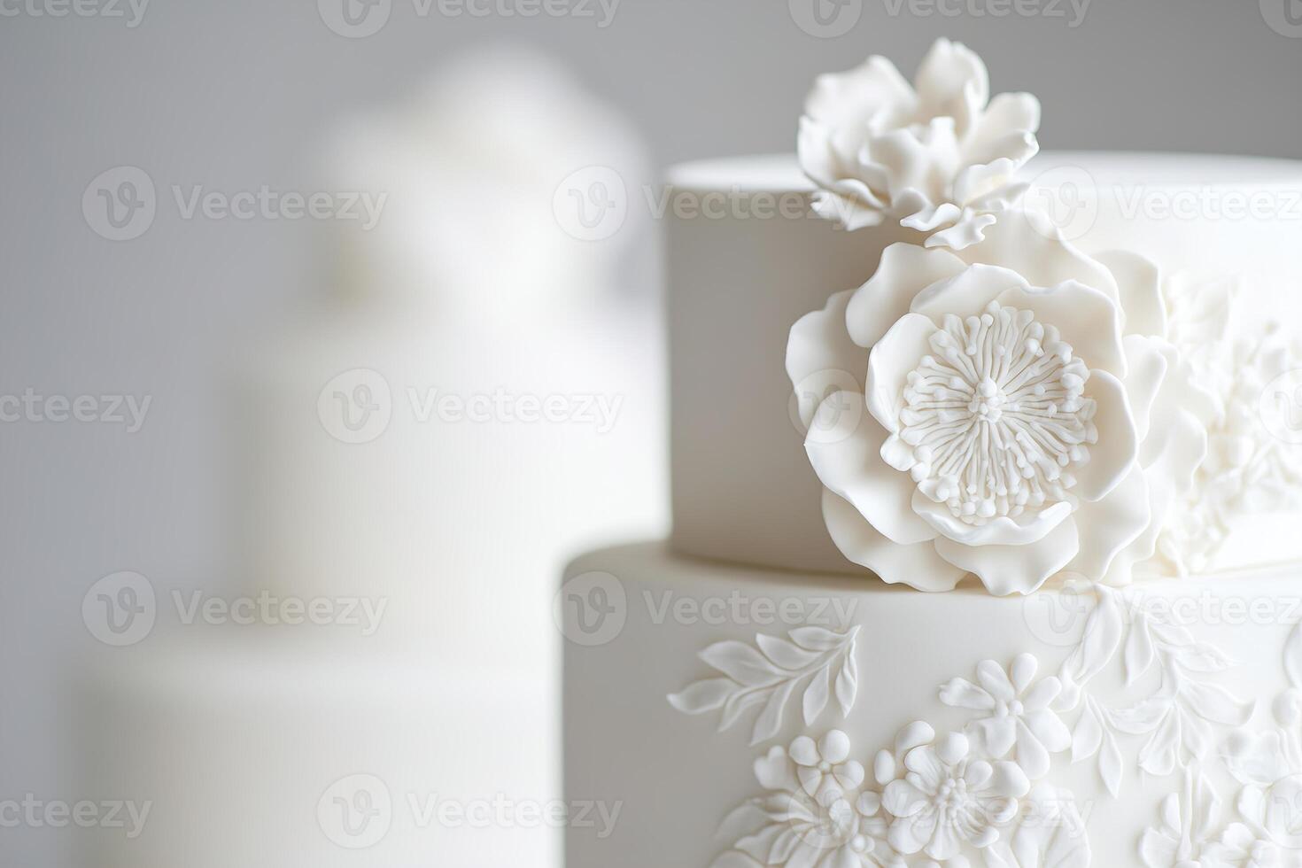 A smooth, all-white cake showcases delicate embossed patterns, emphasizing clean elegance suitable for weddings or special events, captivating with its understated beauty photo