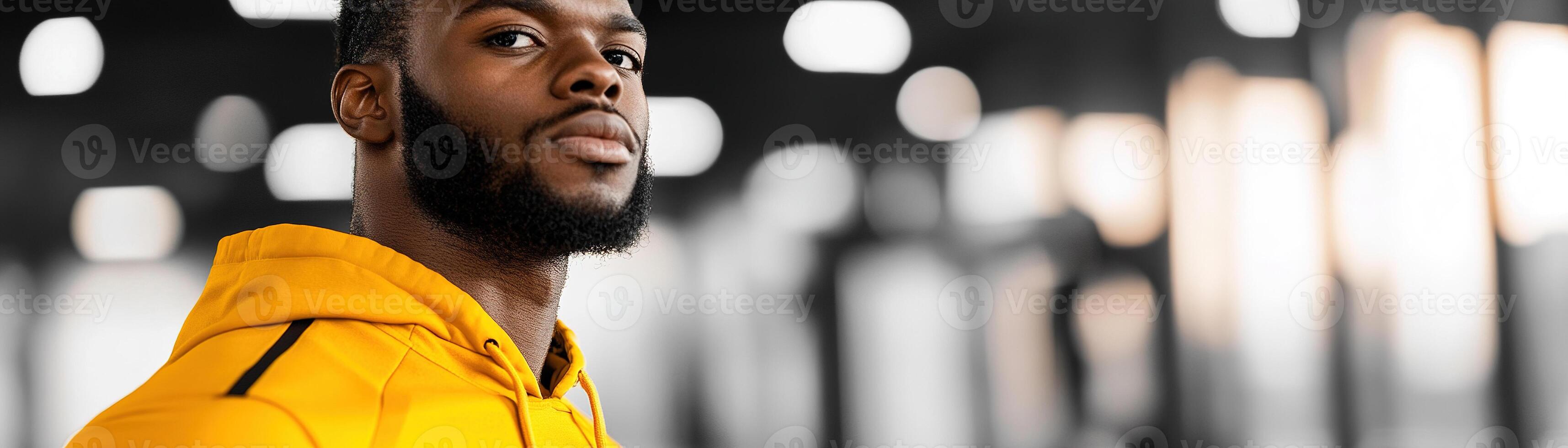 A high-performance athlete wears stylish sportswear while working out in a luxury gym. The softly lit environment enhances the exercise routine, emphasizing strength and dedication photo