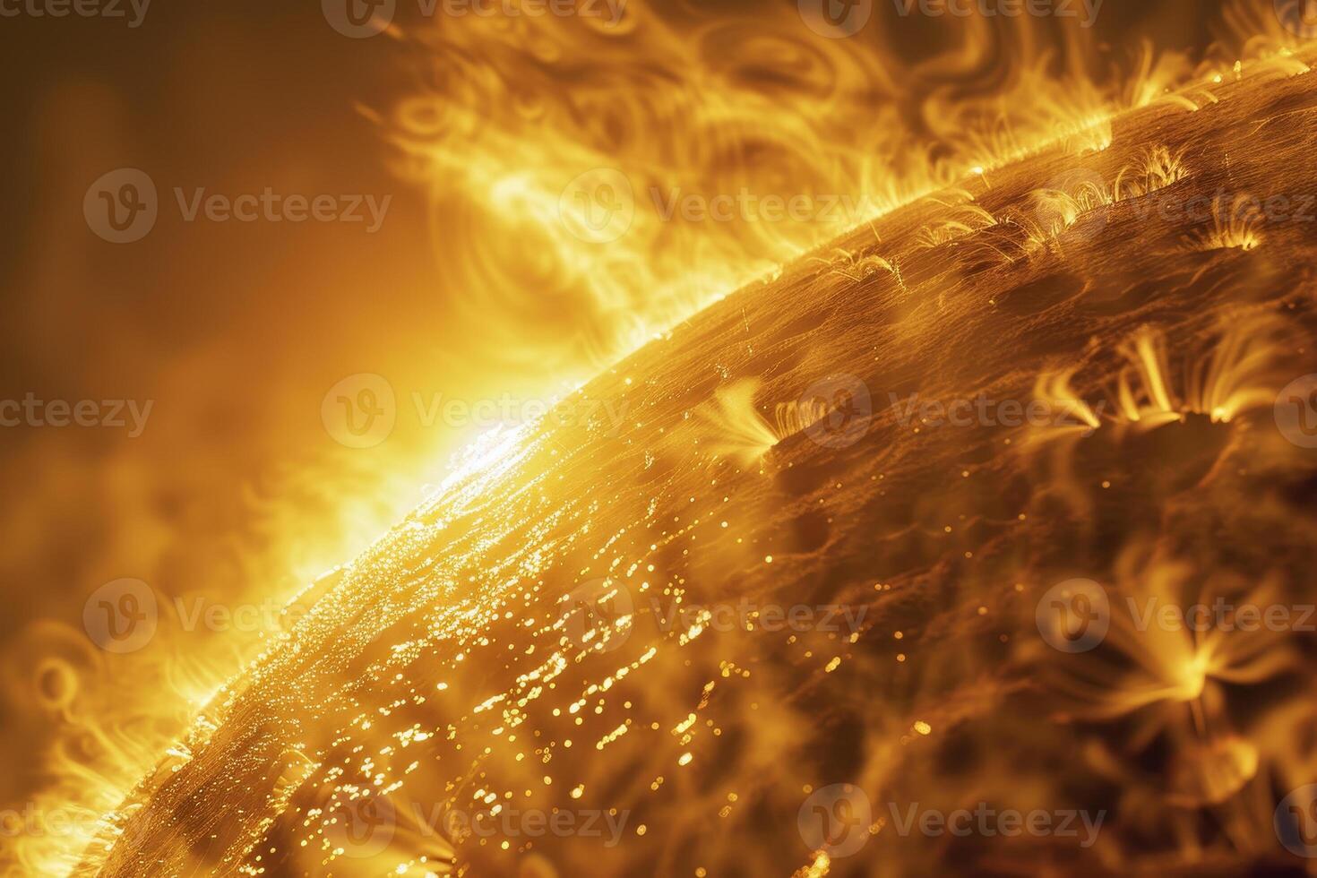 A close up of a yellow sun with orange flames surrounding it photo