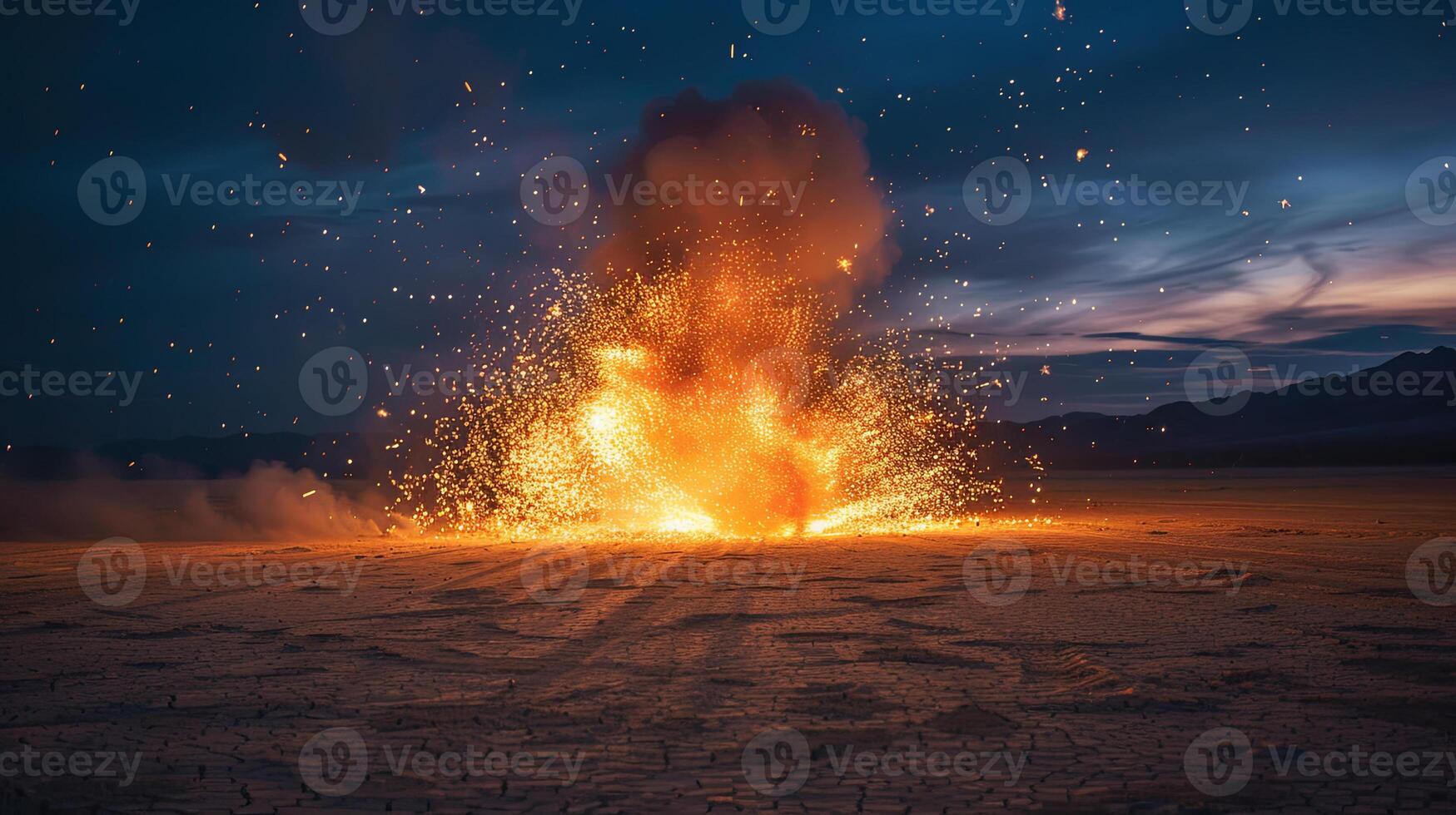 A volcano erupting in the desert with a lot of smoke photo
