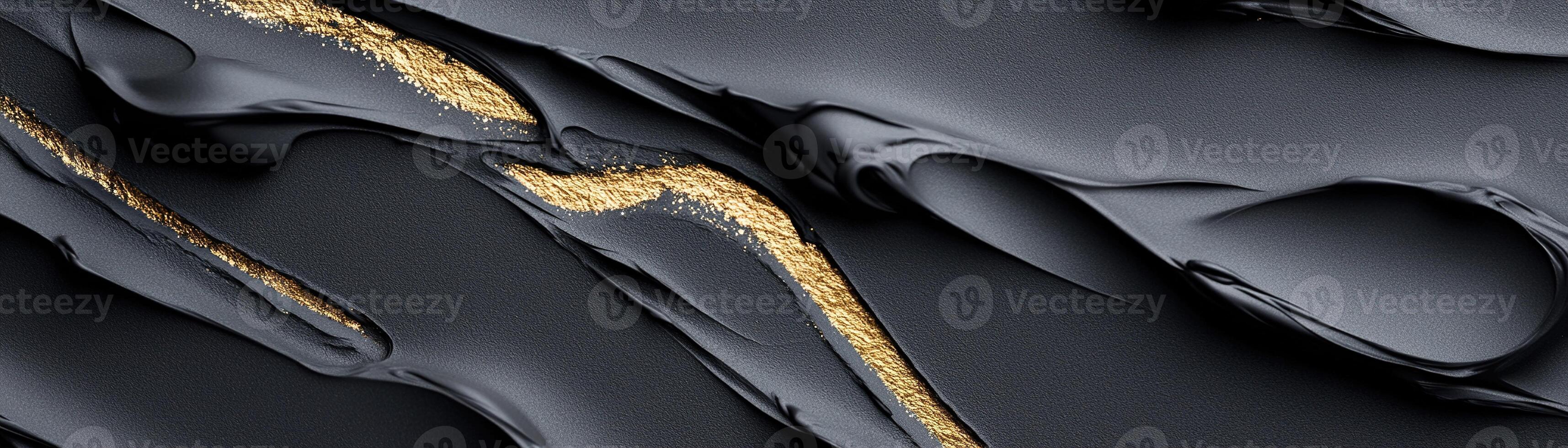 Thick acrylic strokes create a striking contrast between deep matte black and shimmering gold. This luxurious combination evokes elegance, ideal for high-end branding and packaging photo