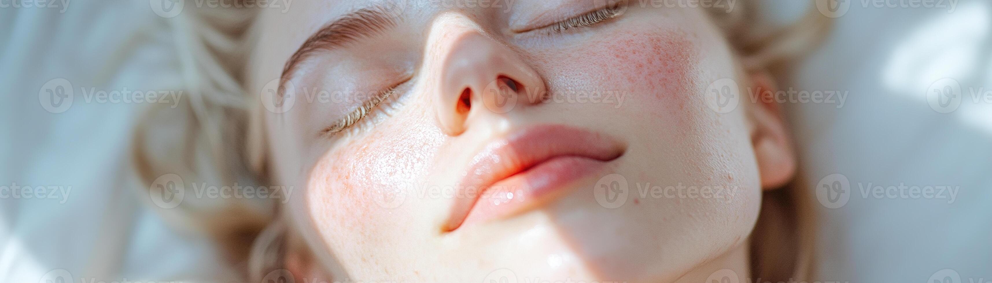 A relaxed person peacefully sleeps, illuminated by soft natural light. Their serene expression reflects a deep moment of tranquility, symbolizing relief from tension headaches photo