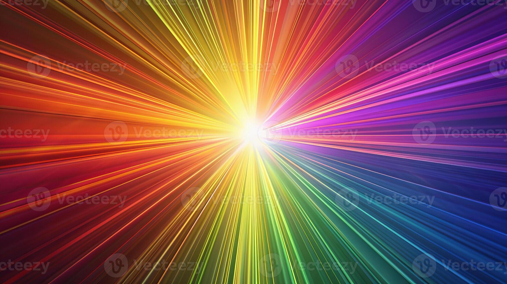 A rainbow light beam is shining in the center of the image photo
