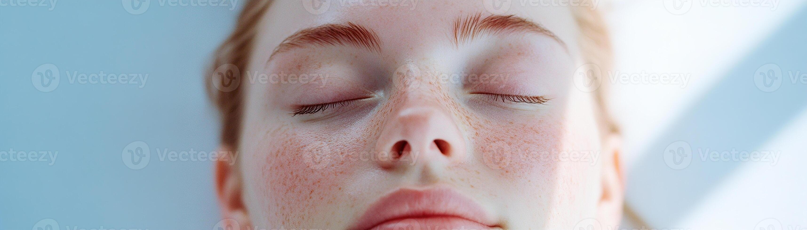 A person lies serenely asleep, bathed in soft natural light, embodying tranquility and relief from tension headaches, fostering a serene atmosphere of relaxation photo